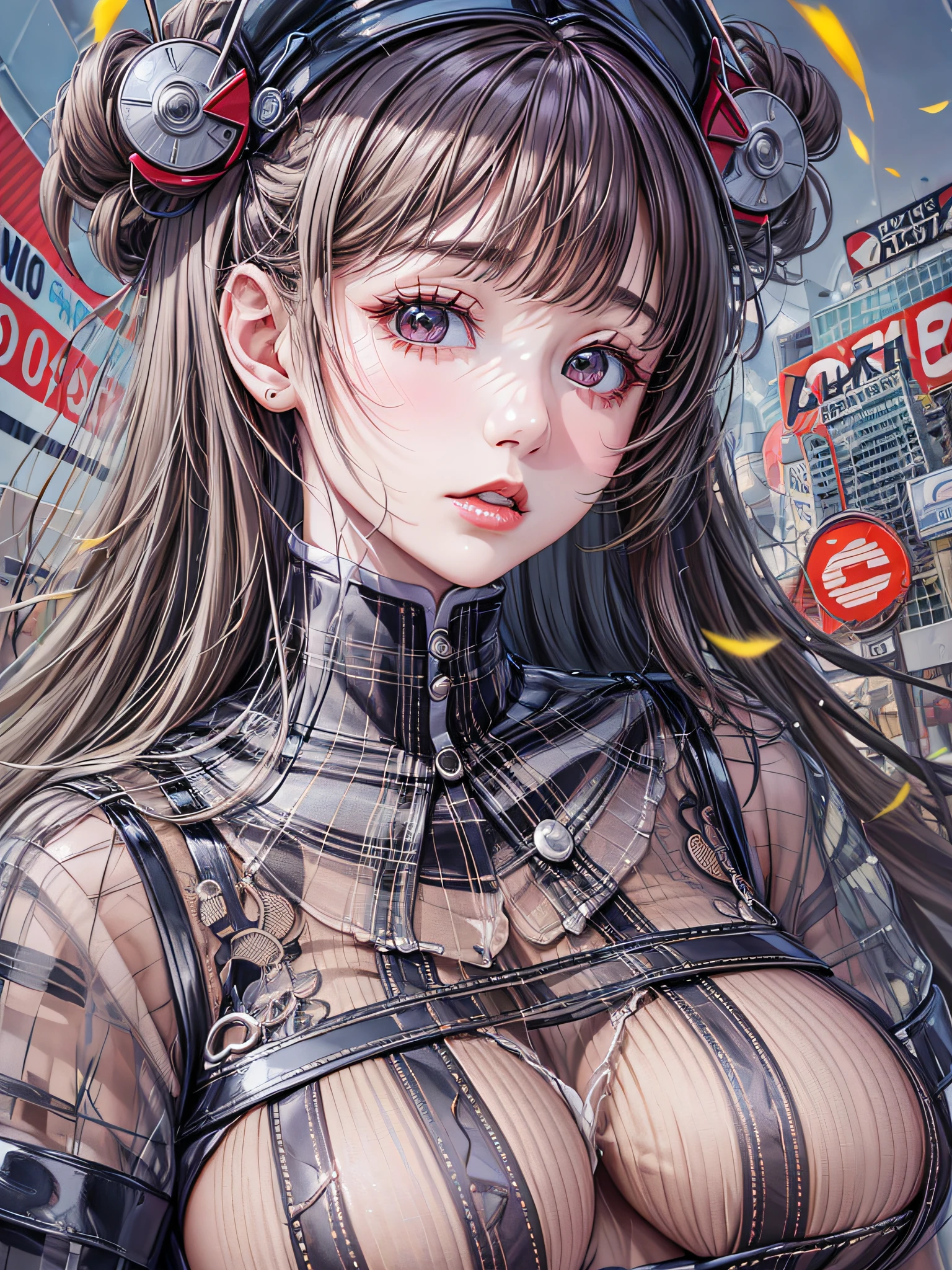 infp young woman, Beautiful big breasts, Front opening transparent shirt, Pop, cutting edge, fashionable, The center of attention, newyork, pop-art, detailed illustration,