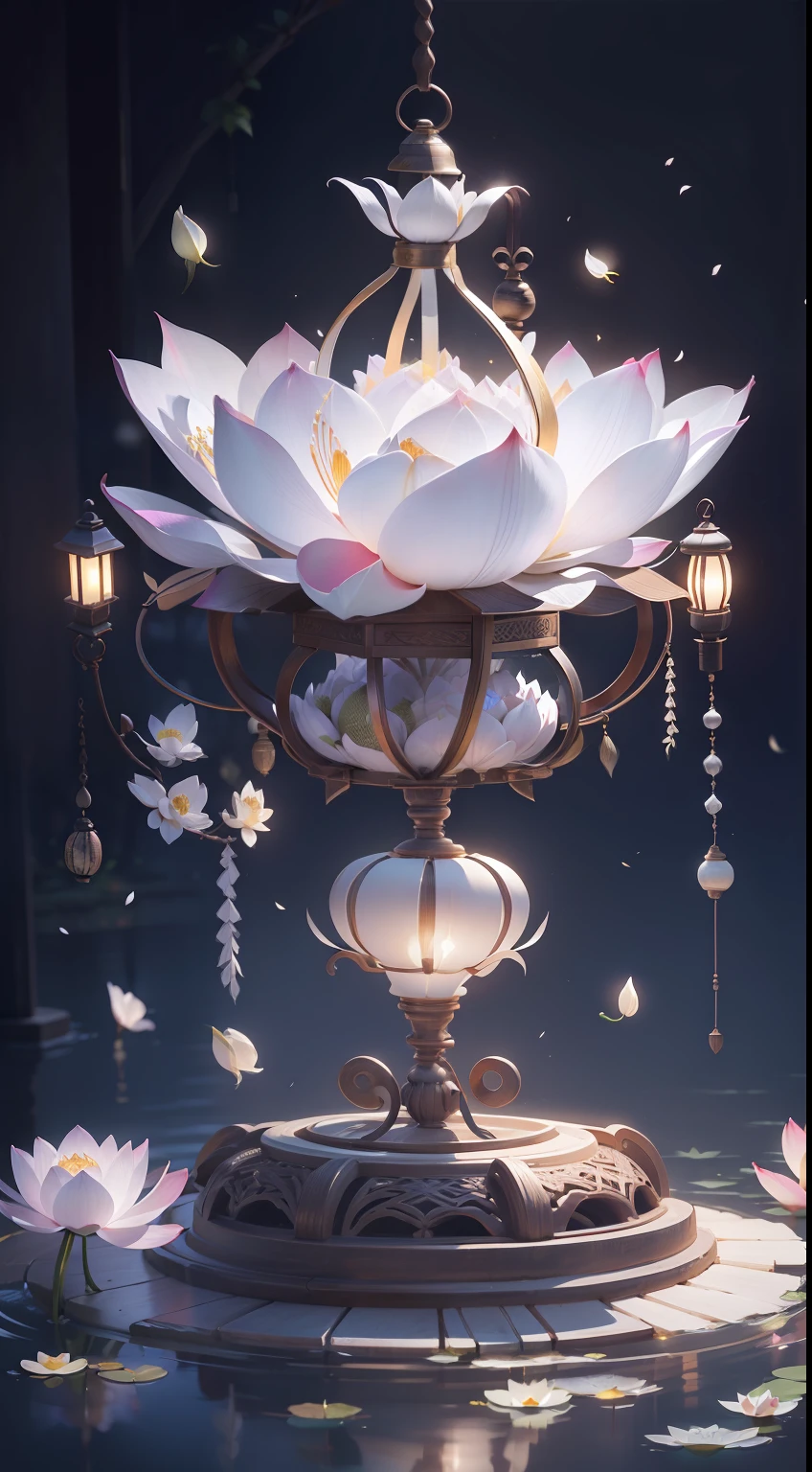 A lotus lantern,white blossoms,petals --auto