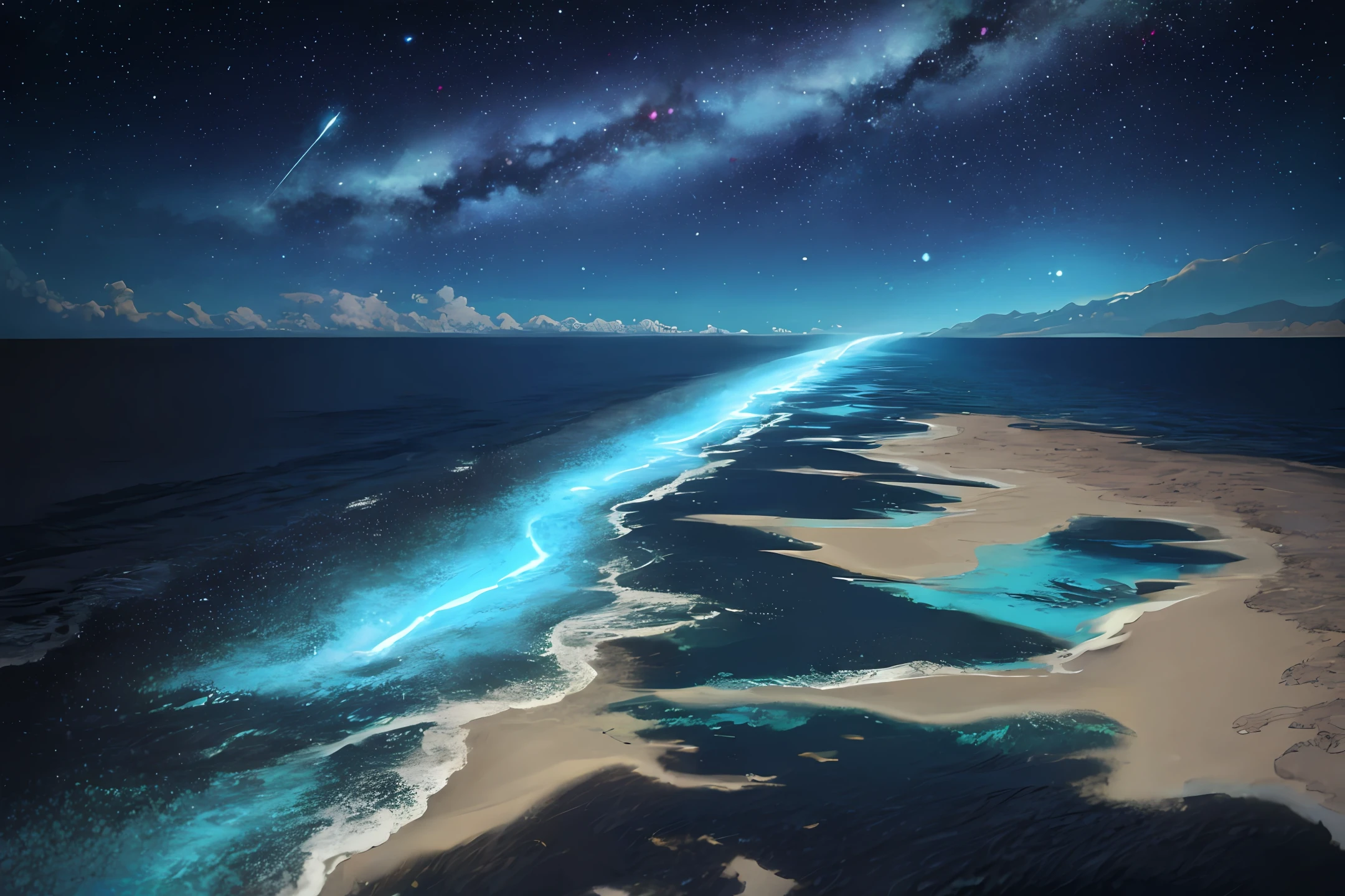 the ocean,starrysky,meteors,Island