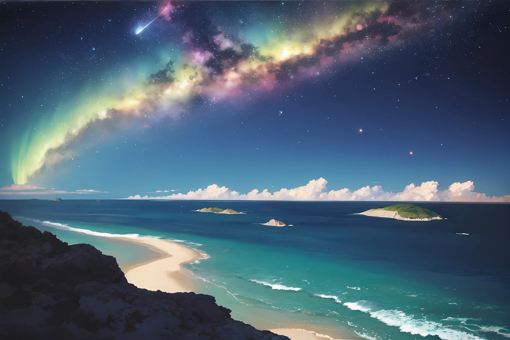 the ocean,starrysky,meteors,Island