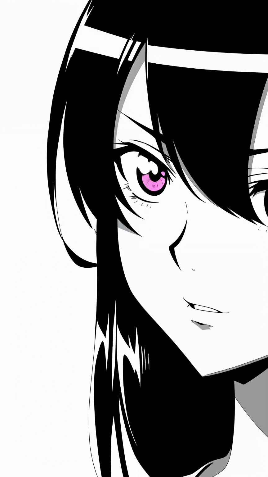 Anime girl with black hair looking at camera, black and white manga style, black and white manga page, black and white manga panel, detailed manga style, Detailed anime face, thick black lineart, ink manga drawing, black anime pupils in her eyes, sidewayglance, Black and white comics, Perfect anime face, extremely fine ink lineart, detailed - face!!