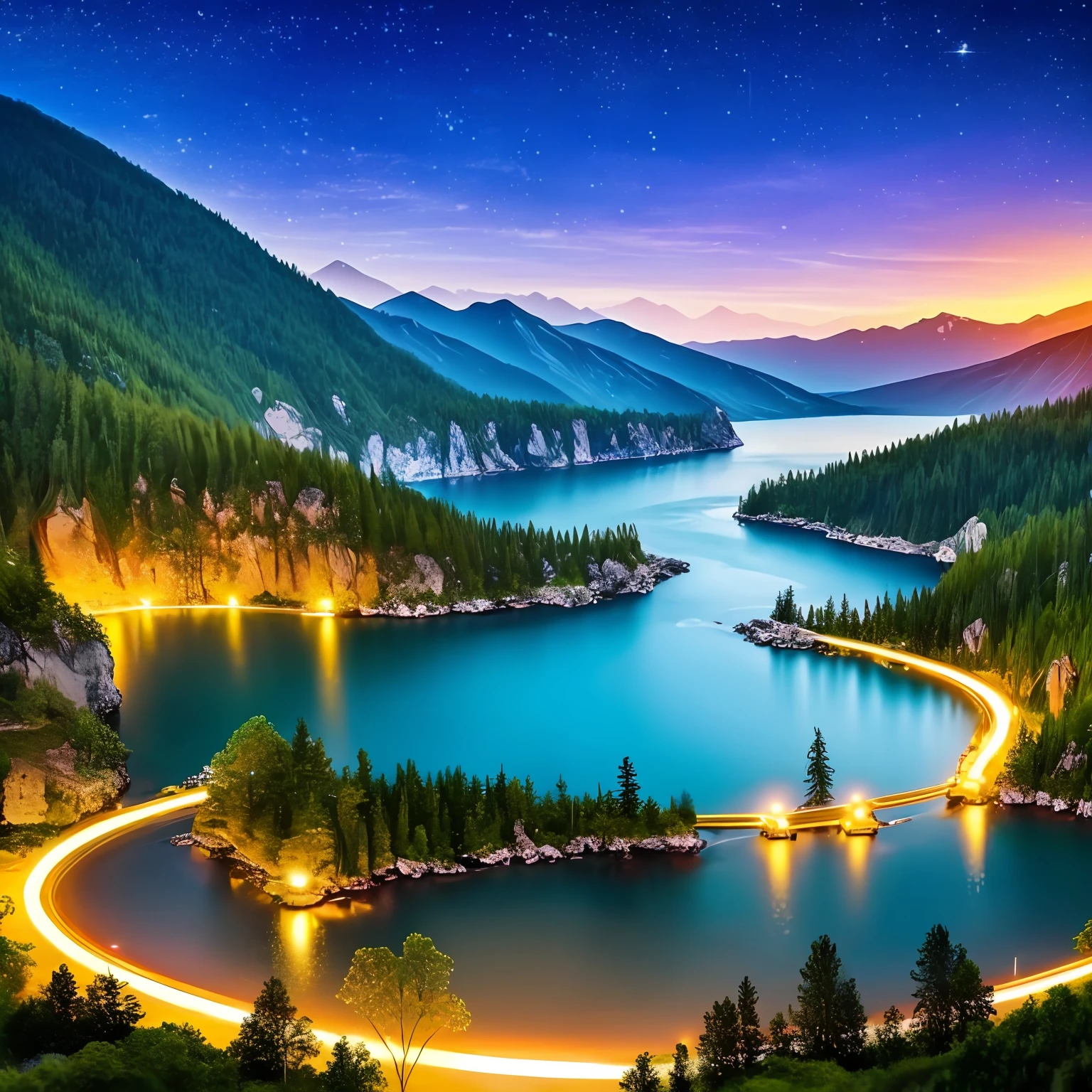 best quality, masterpiece, beautiful wild and natural fantasy landscape with glowing lights --auto
