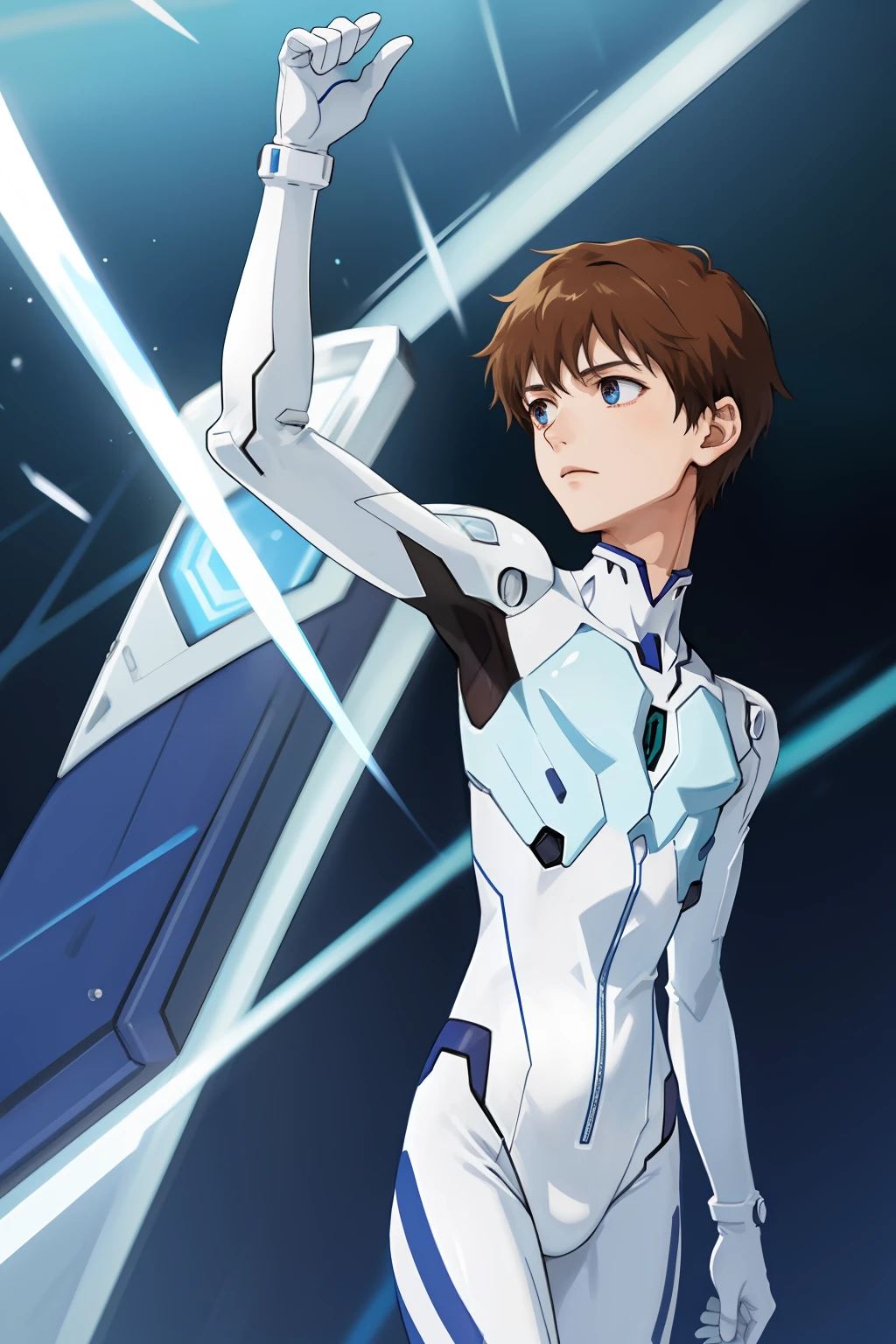 White Blue Plug Suit:1.2、interface:1.2、evangerion、body suit、Brown-haired boy、Shinji Ikari、Male Focus、EVANGELION
