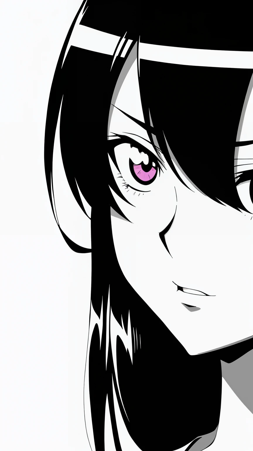 Anime girl with black hair looking at camera, black and white manga style, black and white manga page, black and white manga panel, detailed manga style, Detailed anime face, thick black lineart, ink manga drawing, black anime pupils in her eyes, sidewayglance, Black and white comics, Perfect anime face, extremely fine ink lineart, detailed - face!!