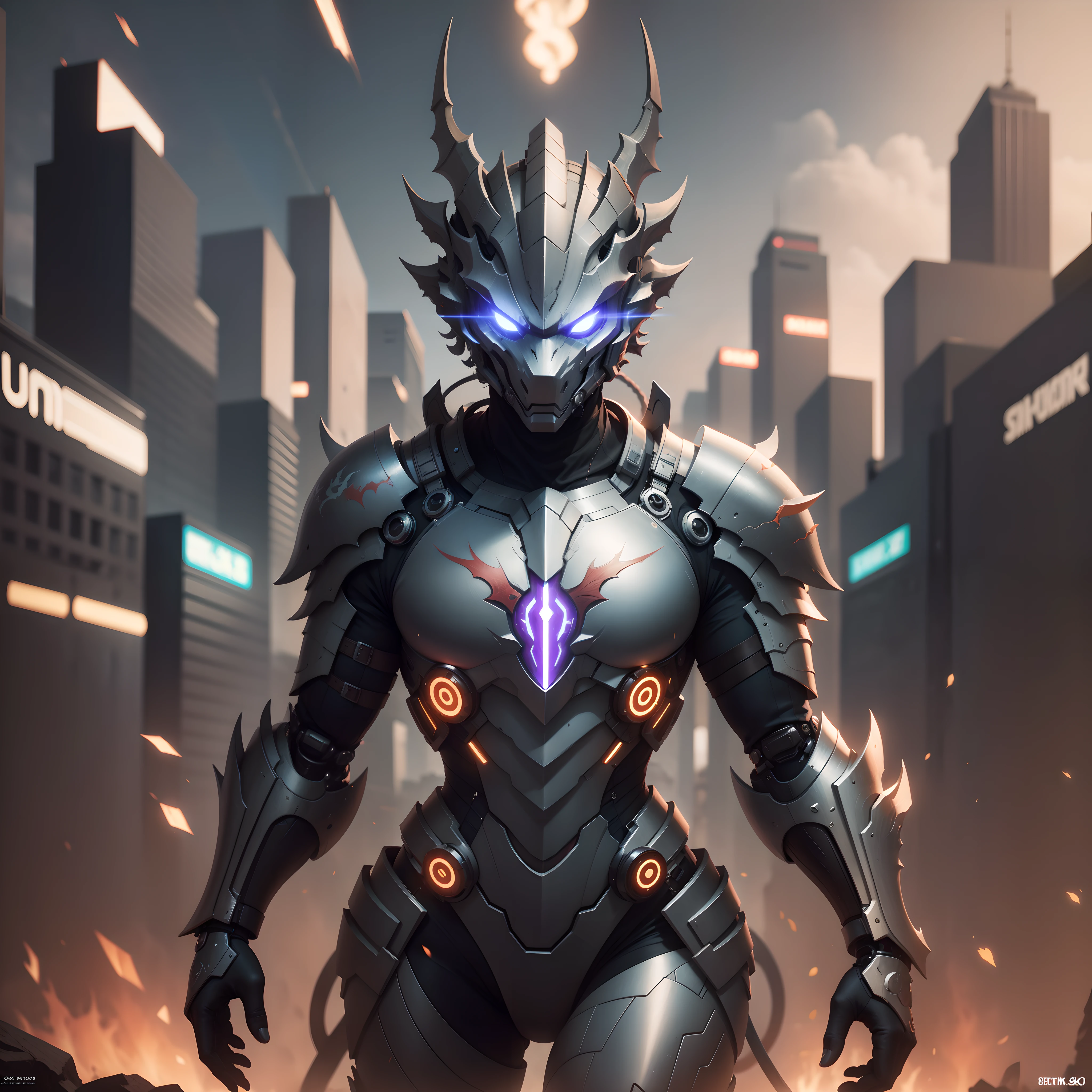 the dragon in cybernetic armor cinematic high resolution 8k