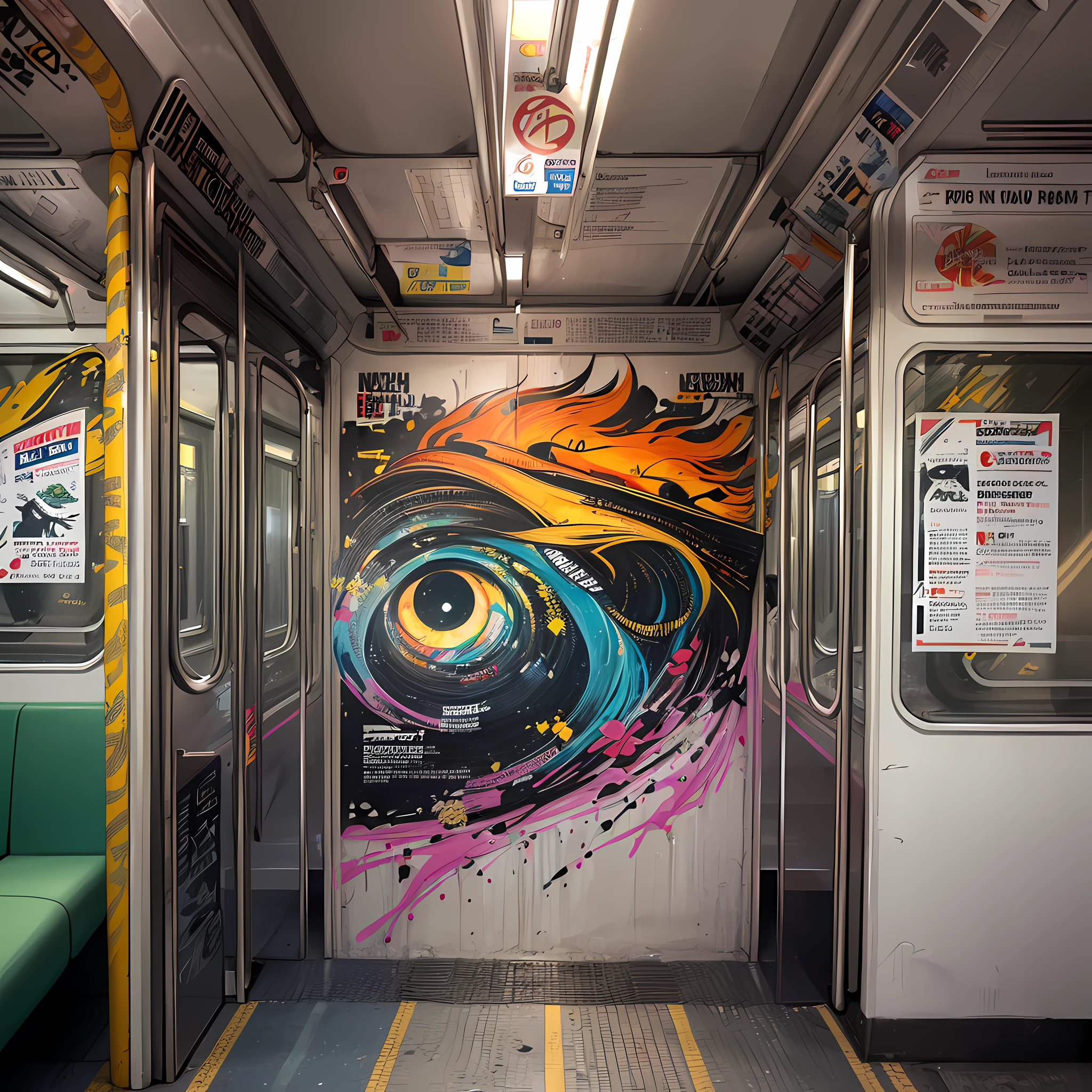 ((Street art graffiti:1.3)), ((Political illustrations with strong messages on train cars:1.3)), Environmental protection illustrations: Illustrations of the earth being polluted and animals going extinct.