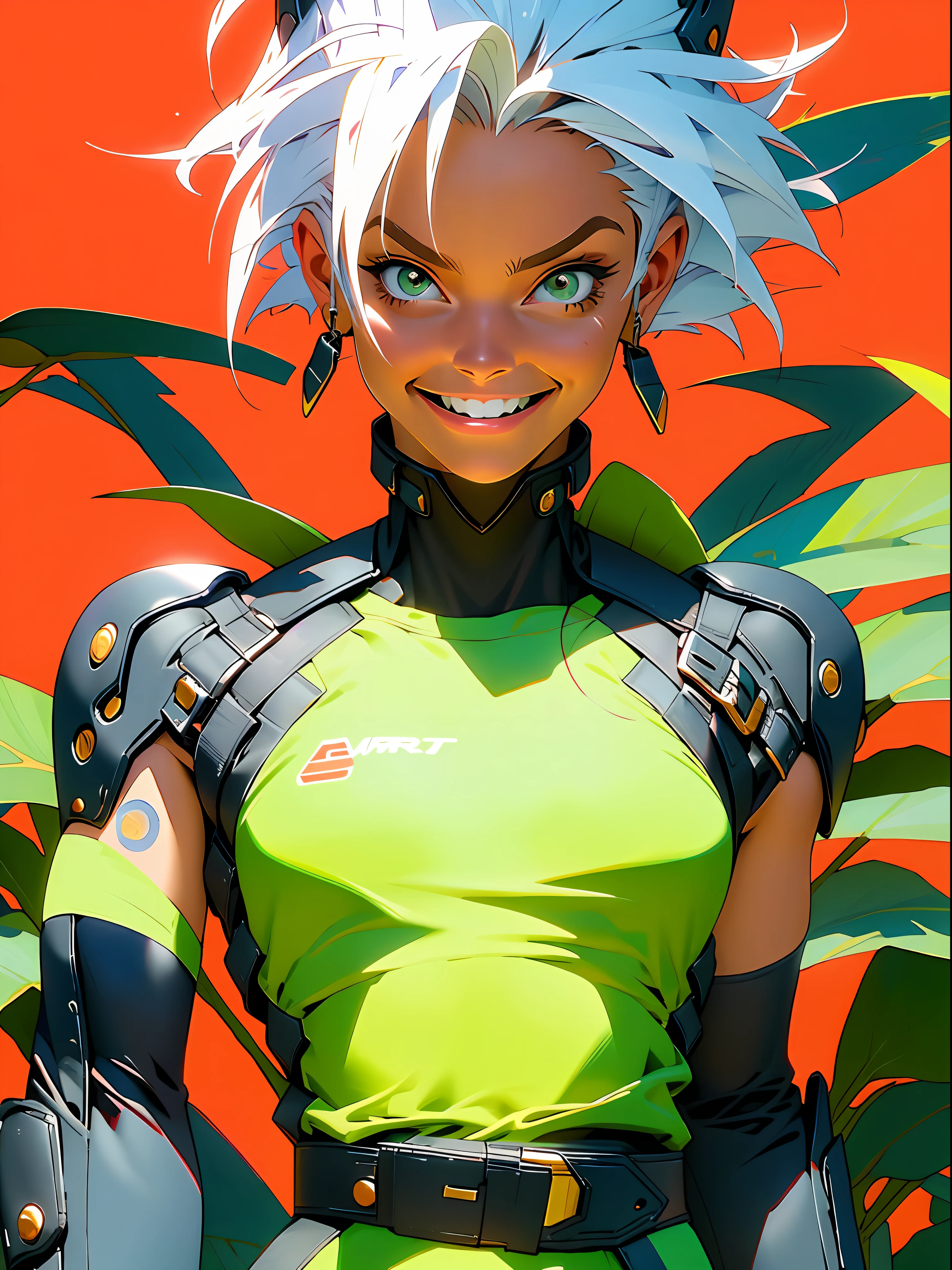 Corpo inteiro, master part, best quality, Super Detalhe, 8k,1mulher adulta, Tank Girl com cara de maluca, sorriso malicioso , cabelo moicano
