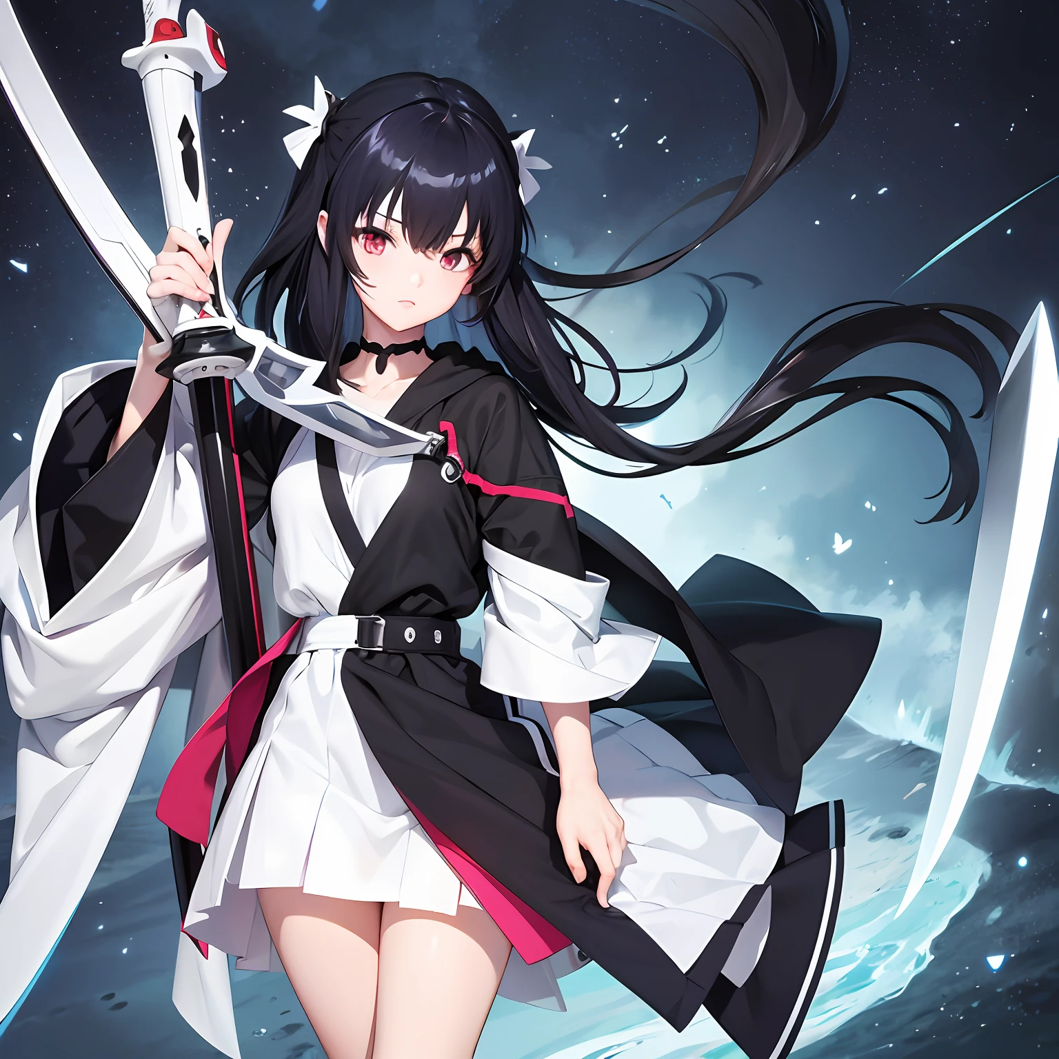 1girl, anime style, evangelion, black white hair, with a big sword --auto