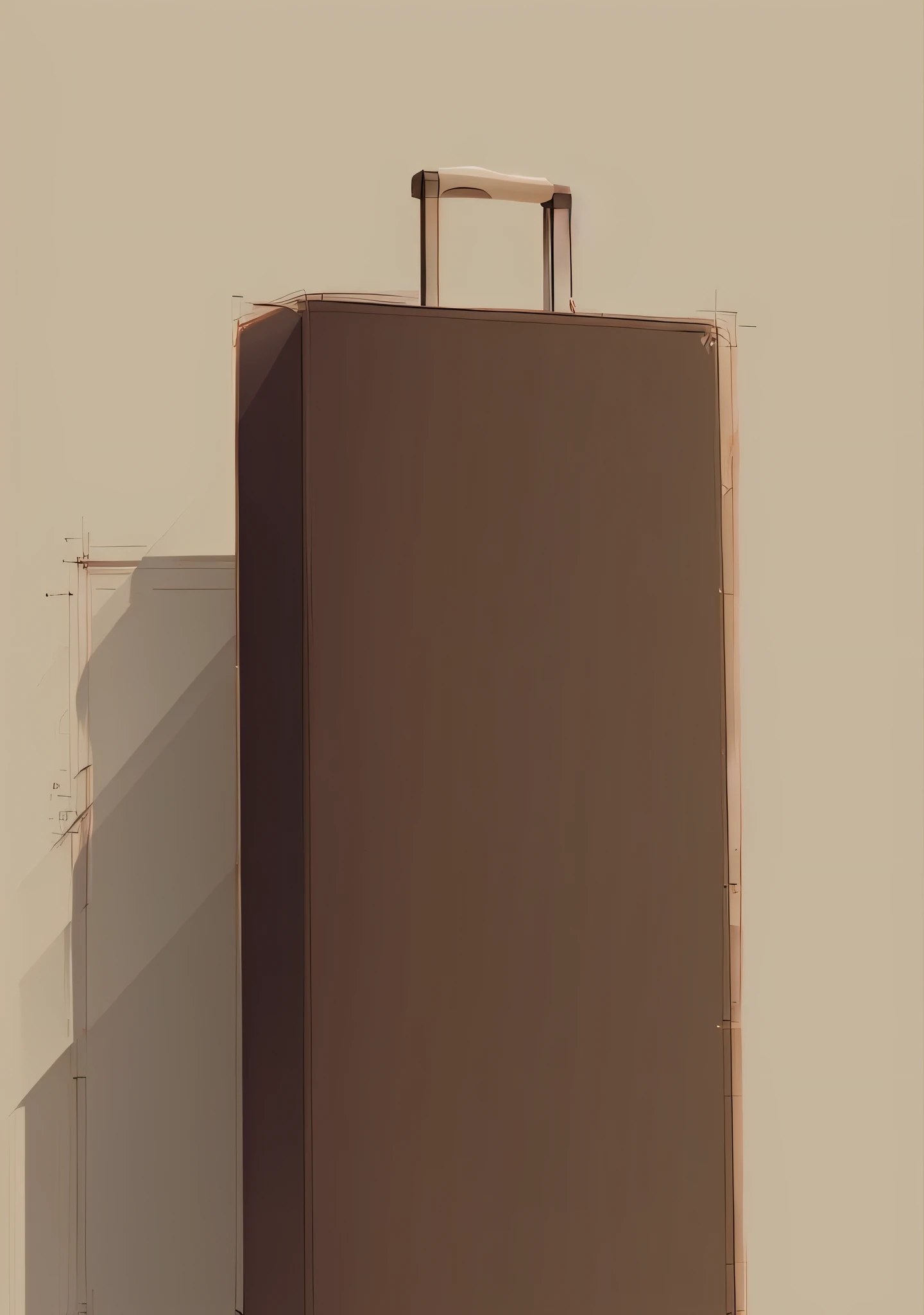 A brown suitcase，There is a suitcase, creating a thin monolith, diffuse outline, large vertical blank spaces, tall thin frame, contour drawing, Outline sketch, dessin au trait, Line sketch, keyframe illustration, Line Art - N 9, in style of simplified realism, Minimalist line drawing, conceptual drawing, drawn image, Rectangular faces, Concept illustration