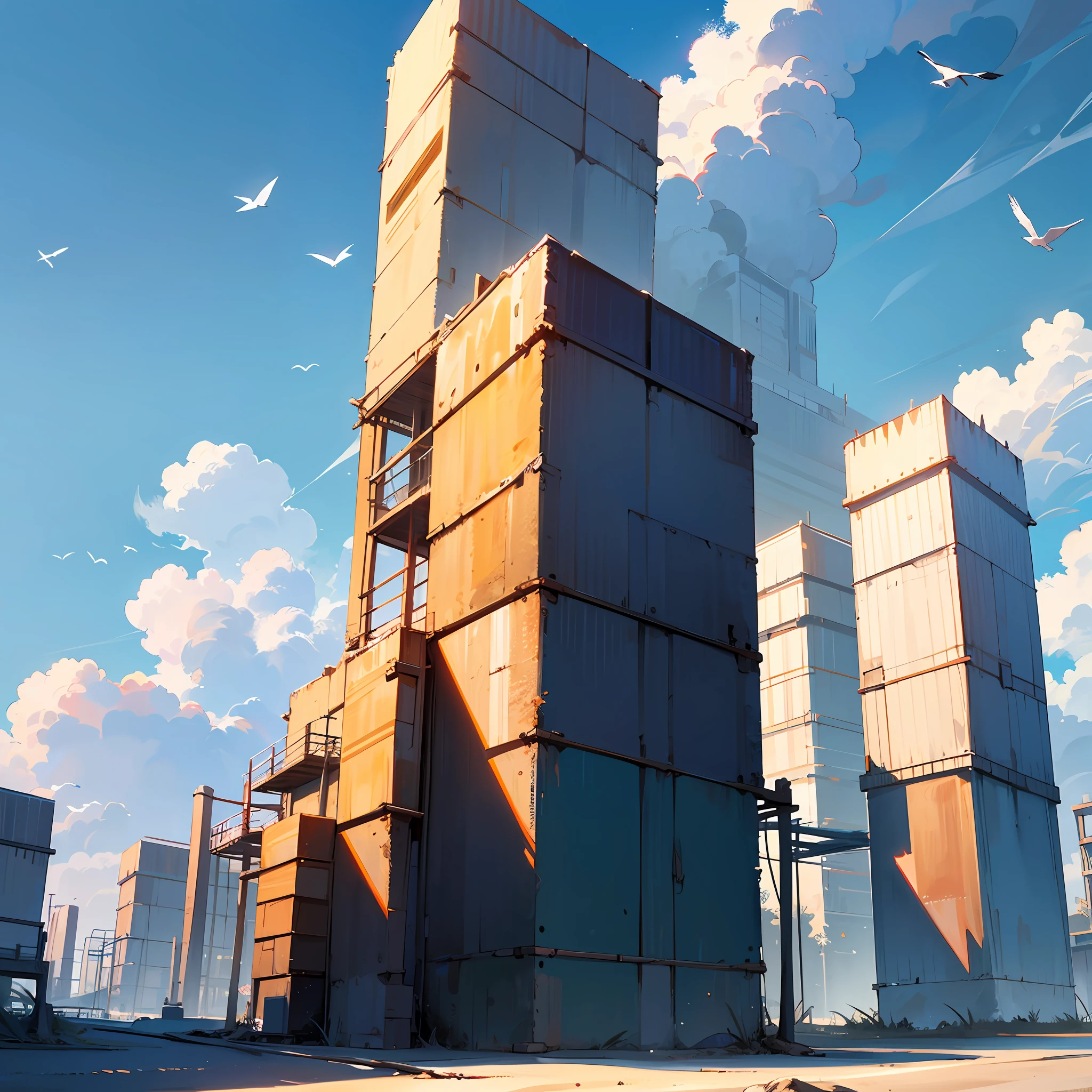 A big empty beach with nature in the background a factory 4K beautiful environment clouds Blue Sky 4K a big empty beach with nature more with a factory in the background Forest inhabit birds inhabit great but with a factory with natures --auto