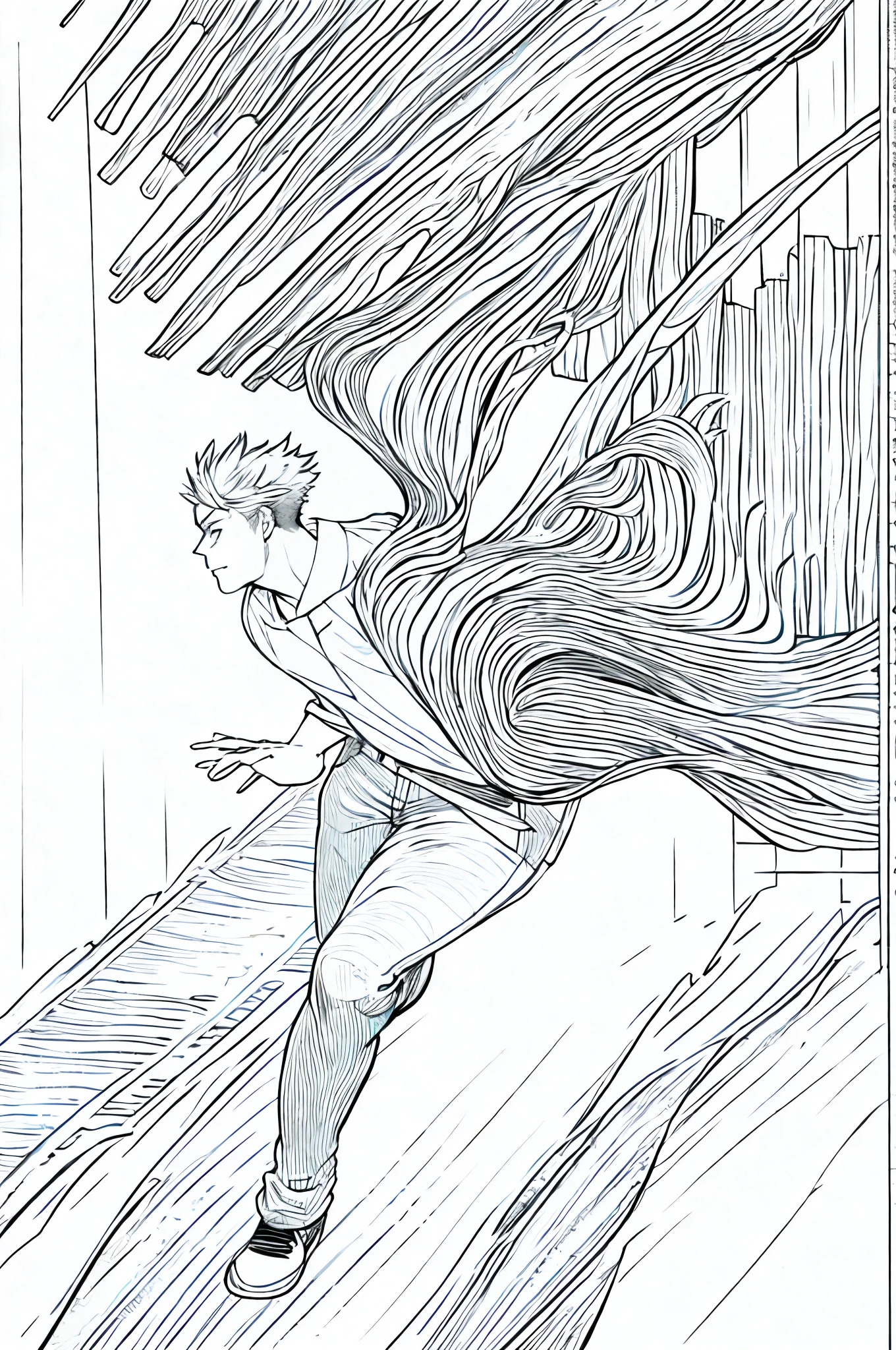 Masterpiece, Best quality, 1人, Run,Boy student,shorter pants,short detailed hair,sbeard,NOWAI, monochrome, linear art