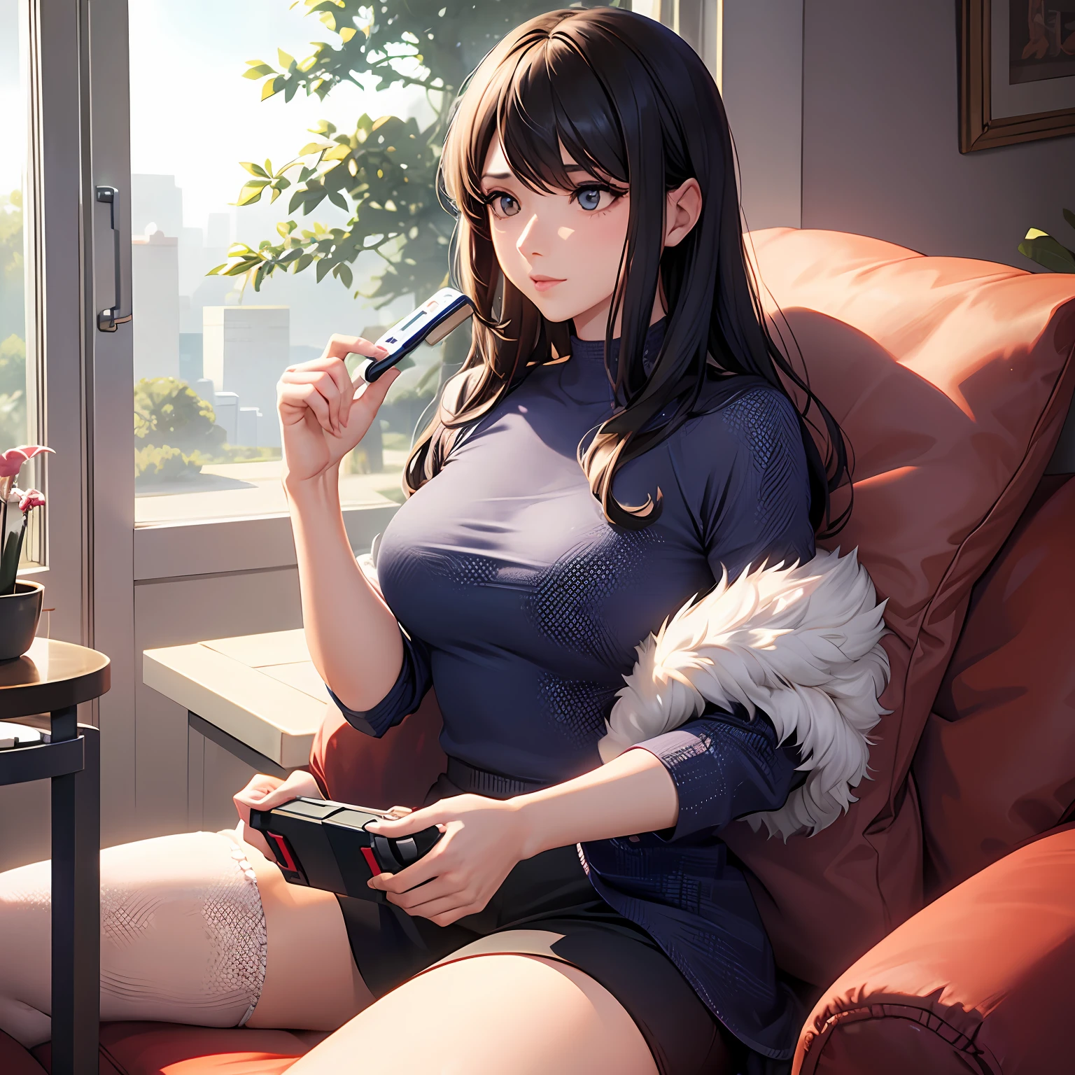 Woman playing a game on NES,Dots