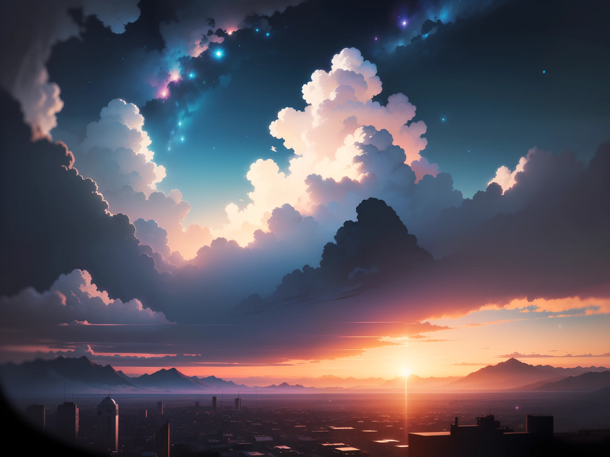 Summer, Makoto Shinkai&#39;s concept art, tumblr, magic realism, beautiful anime scenes, beautiful skies. by makoto shinkai, ( ( makoto shinkai ) ), anime background art, anime backgrounds, Makoto Shinkai&#39;s style, anime movie backgrounds, galaxy express, no humans. --v6