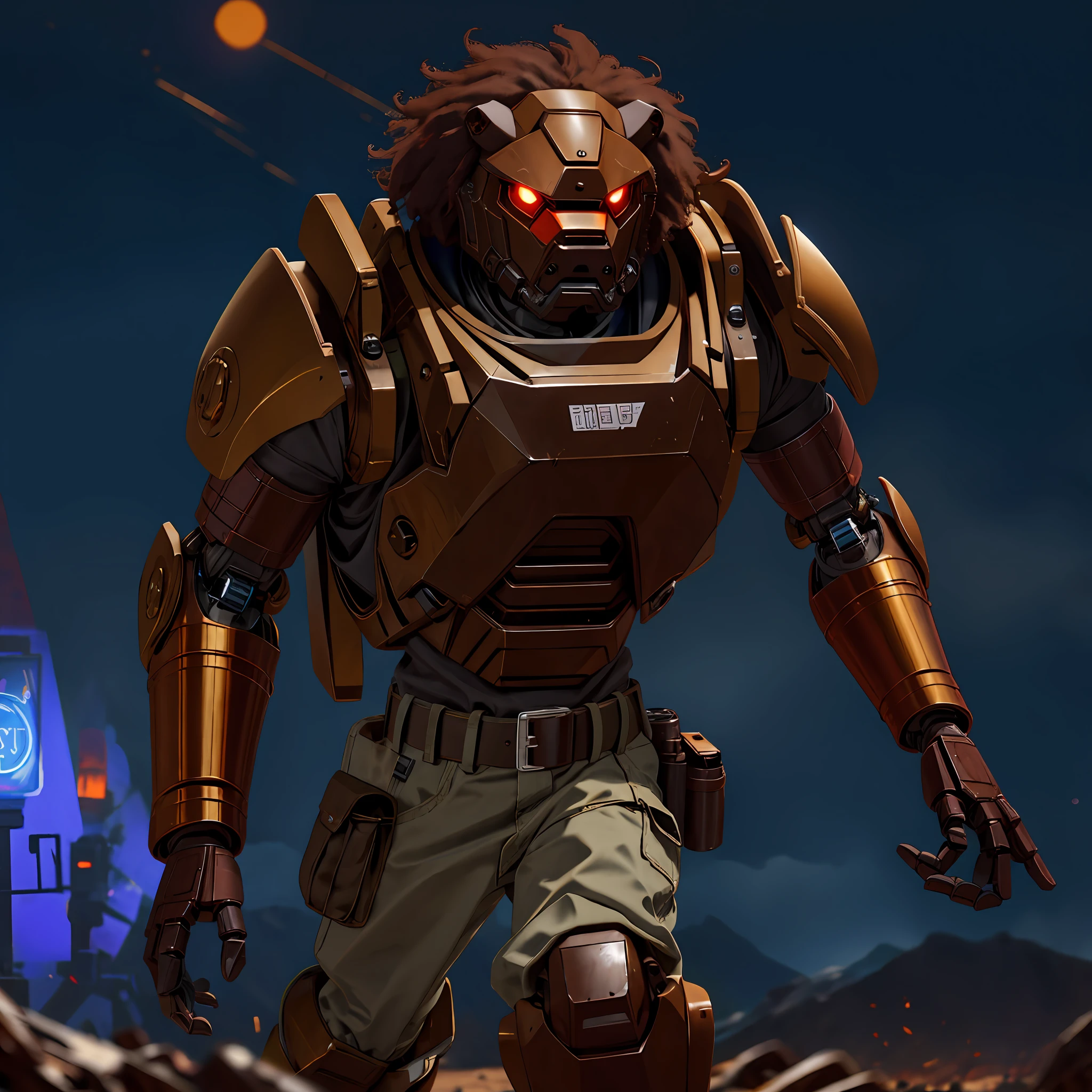 Bipedal creature resembling a dog, chocolate lab, wearing robotic armor that is grey and dark grey, belt of dynamite with a clock, masterpiece, best quality