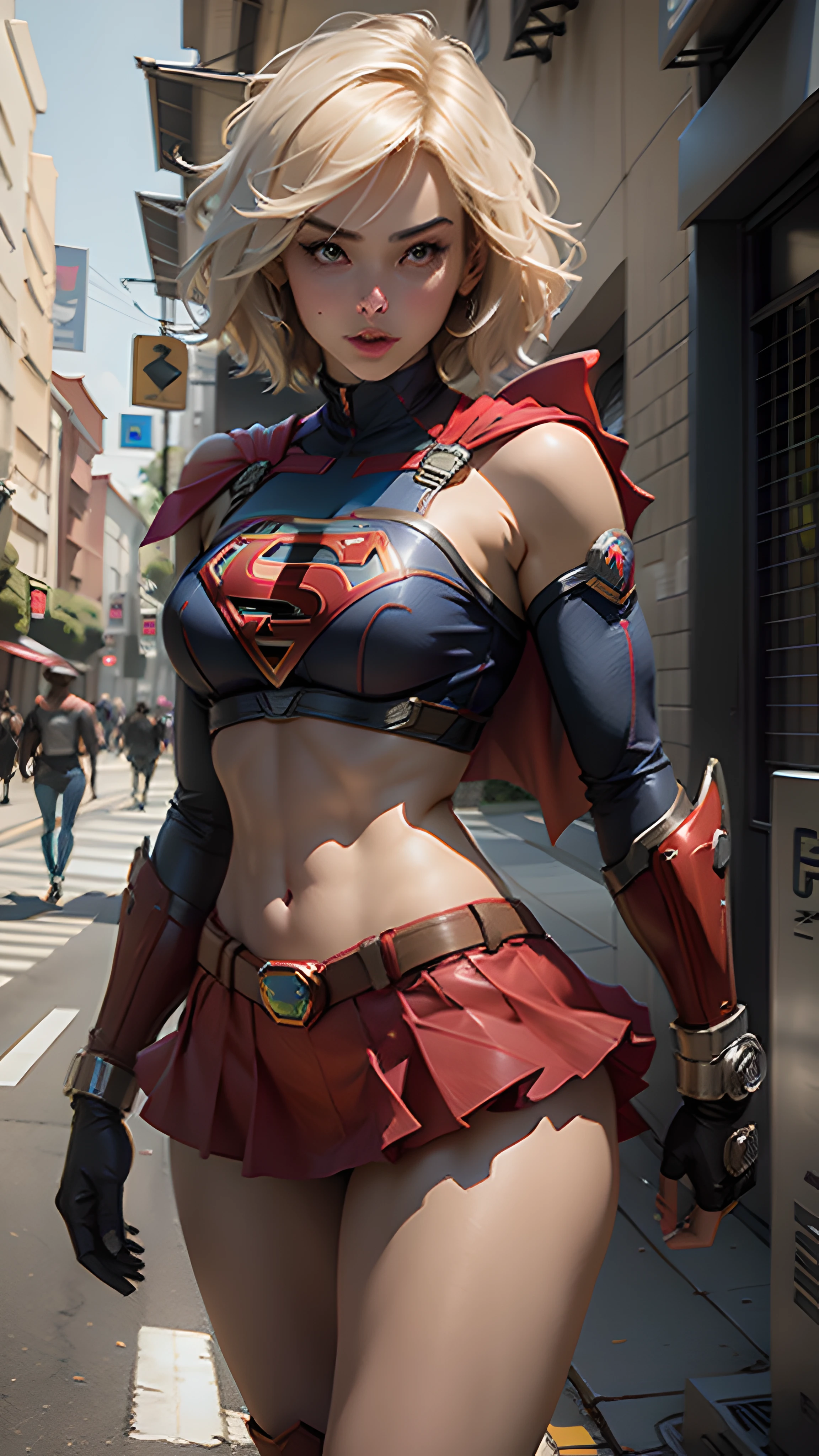 Beautiful woman short hair defined body big breasts, wearing Supergirl cosplay