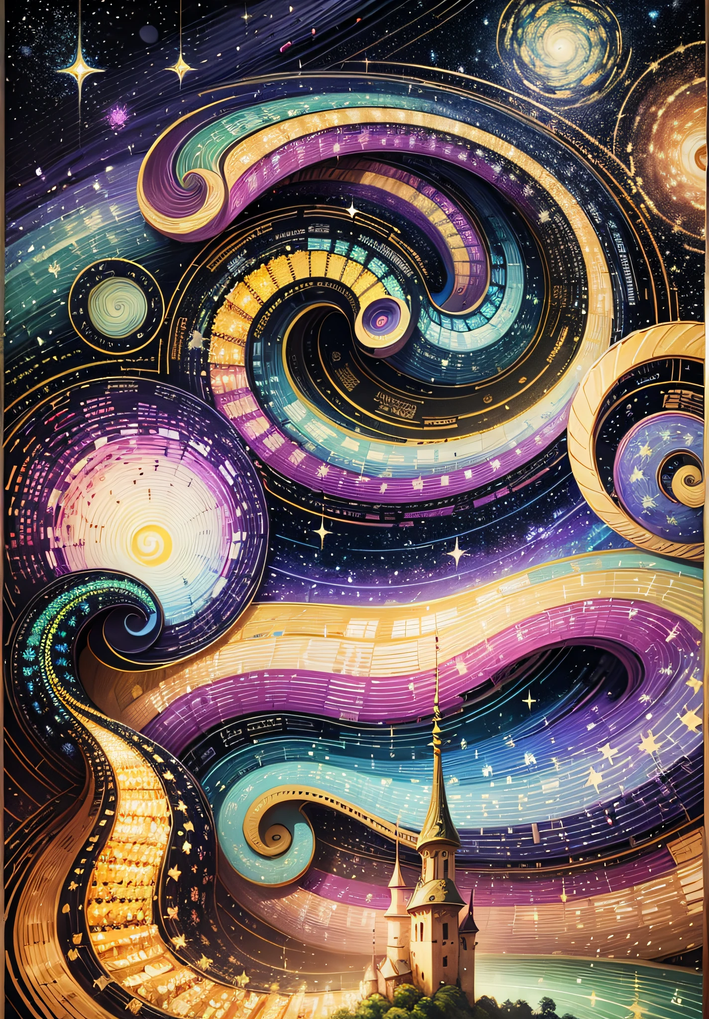 tmasterpiece，high high quality），Vincent van Gogh，spiral galaxy，oil painted，remastered，star night。