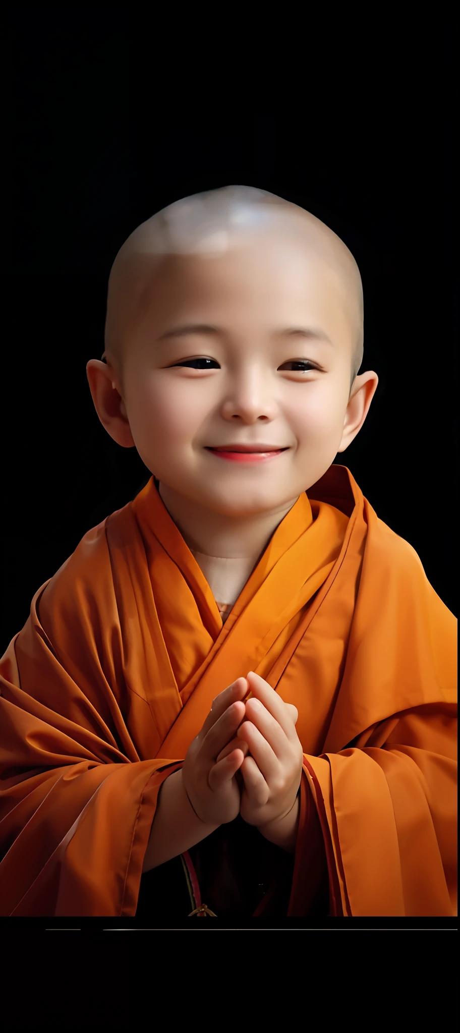 Close-up of a child in a robe smiling and holding hands, Buddhist, buddhist monk, monk clothes, Buddhism, monk, a serene smile, Happy kids, portrait of monk, happy and spirited expression, monk meditation, Innocent smile, wearing brown robes, lite smile, Serene expression, Buddhist monk meditation, 2 1 st century monk, Sweet smile, happy and smile