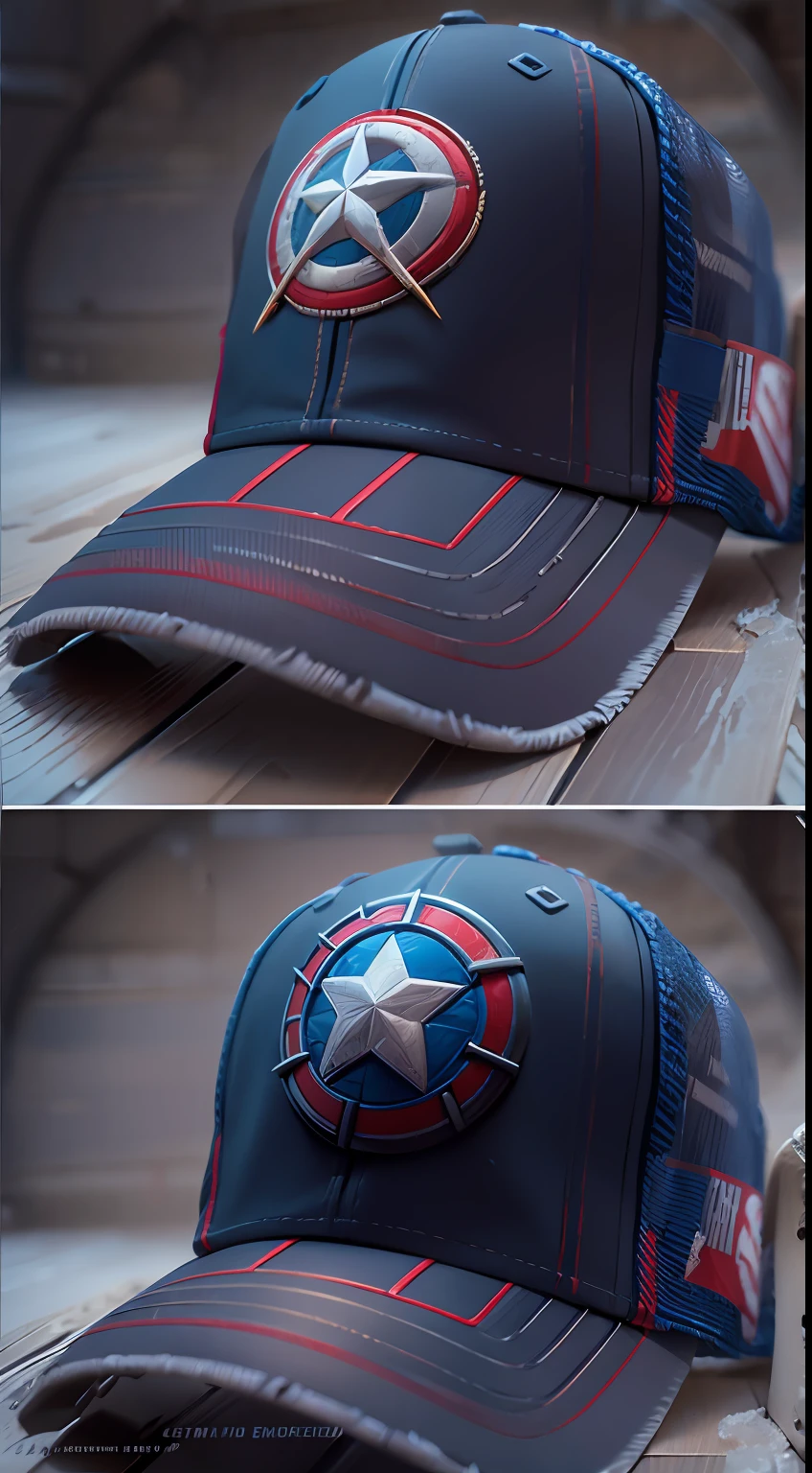 captain america design Trucker Caps, octane render, unreal engine, highly detailed, intricate