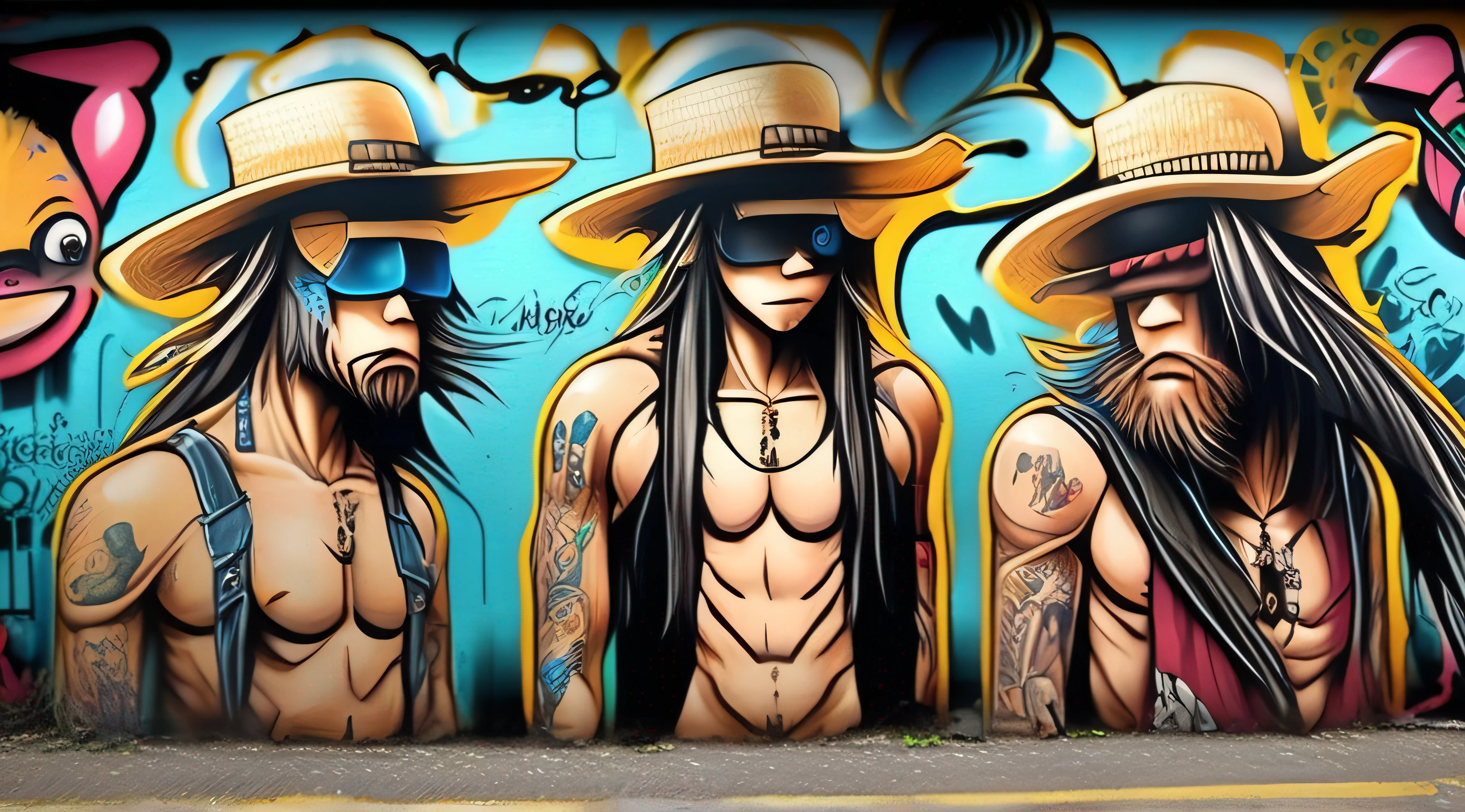 Estilo Anime, obra prima, (( ((((--1 garoto)))) --long hair --straw hat --hillbilly clothes --tattoos of farm animals --hillbilly --spray can in hand)) --apreciando parede, ((((( Street Art Graffiti))))) --parede desgastada --grafite semi terminado, --grafite na parede --desenho estilo Tarsila do Amaral, --quiet street --day --quiet --wagons --chickens --bush --dirt street, detalhes intrincados, in action, perfect features, Dramatic, Cinematic lighting, Highlight lighting, SSAA, smooth rendering, no noise --testp --ar 2:3 --video --no lazy prompts
