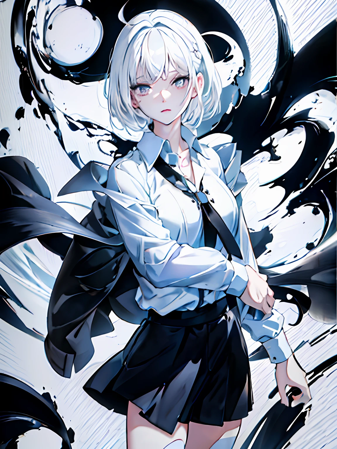 Anime girl posing for photo with white hair and black dress, style of anime4 K, Girl with white hair, Girl with short white hair, Best anime 4k konachan wallpaper, Anime art wallpaper 8 K, Anime art wallpaper 4k, Anime art wallpaper 4 K, 2b, 2 b, girls frontline style, 4k manga wallpapers, Anime style illustration