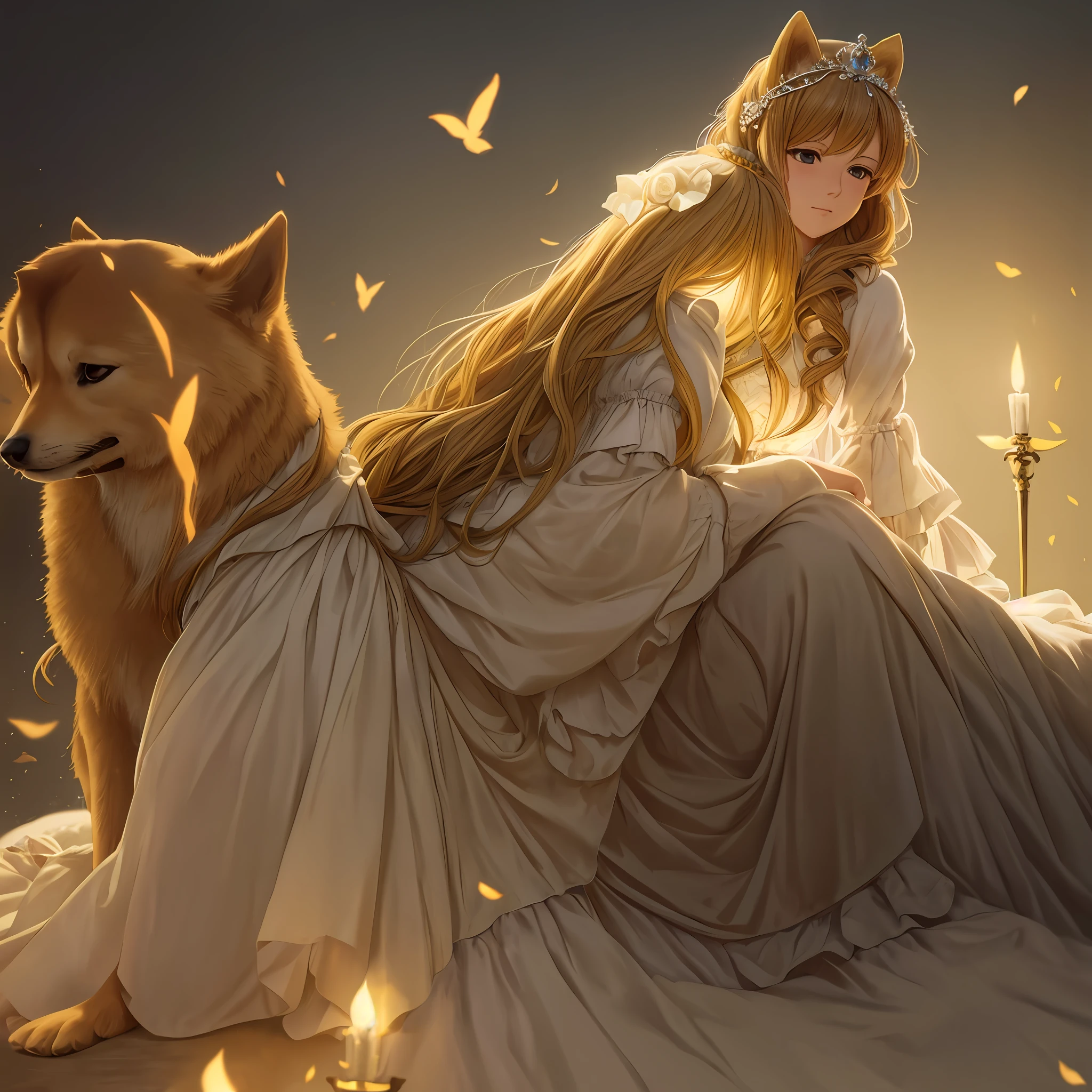 A princess, Shiba dog, rococo style, anime, Romanticism, backlighting, chiaroscuro, UHD, textured skin, high details, high quality, best quality, highres, 1080P, 16k --auto