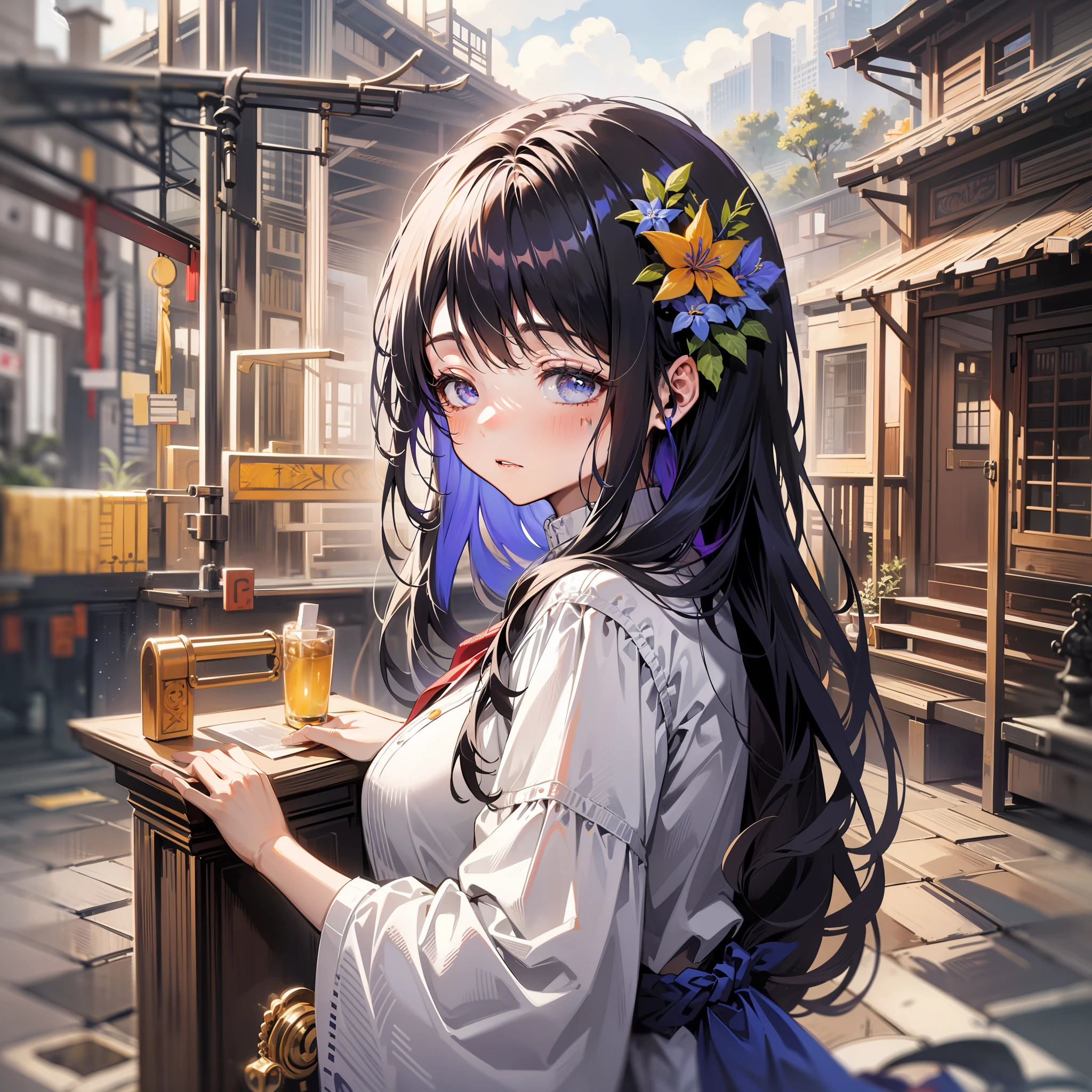 A high resolution,ultra - detailed,(1girll:1.3),High picture quality,full bodyesbian(1.8)
,Design a beautiful temple scene,and a sense of peace and spirituality。
,utilisant le pointillisme pour illustrer les images,Carefully place tiny color dots,to create a cohesive and visually stunning whole。 A cute anime girl standing in front of a wishing box,had his hands folded,Close your eyes and pray,Long black hair fluttering in the wind
