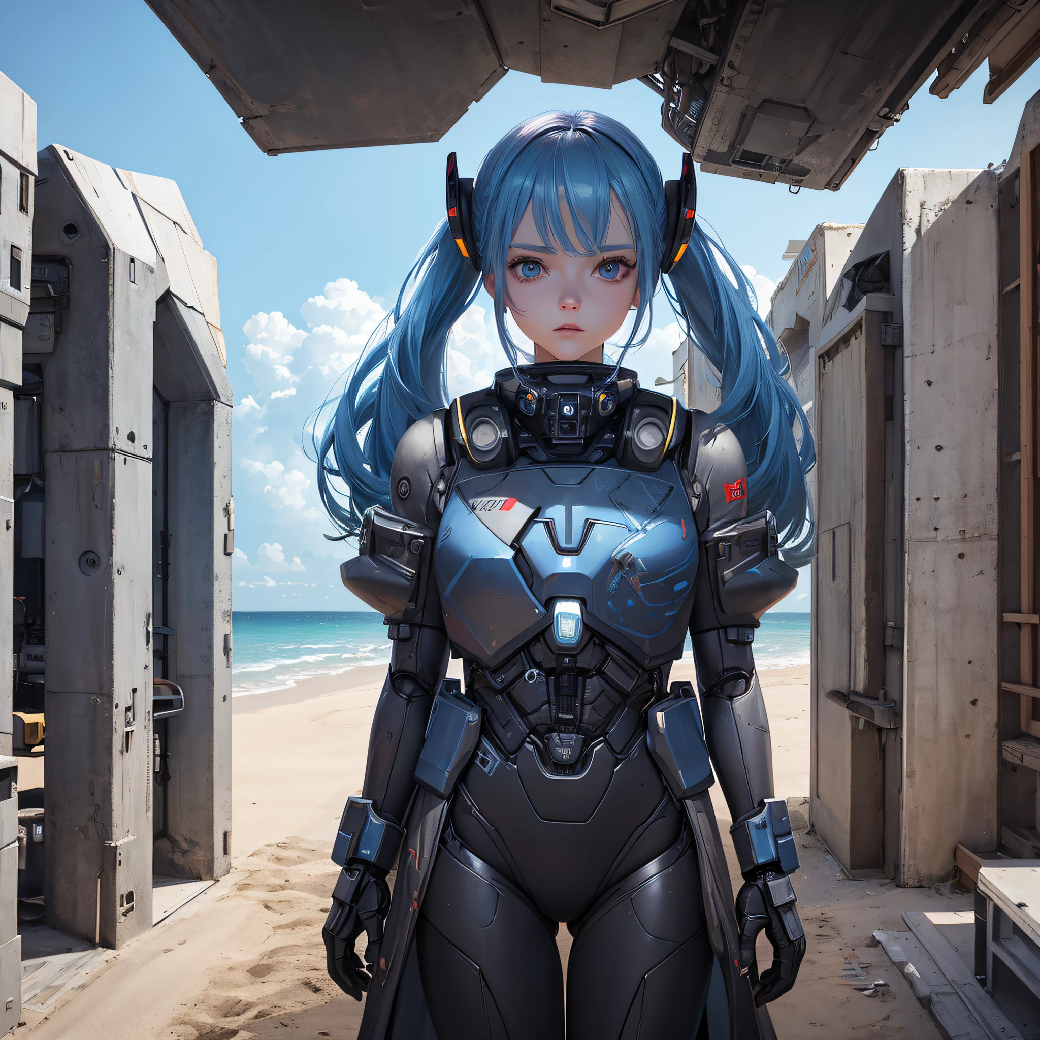 Alafed image of a girl and a robot on the beach, digital art by Alexander Kucharsky, Trending on CGSociety, Digital Art, Girl meets robot, alena aenami and android jones, Robot Girl, Cute cyborg girl, elle fanning as an android, portrait armored astronaut girl, Science Fiction Digital Art, realistic digital art 4k --auto