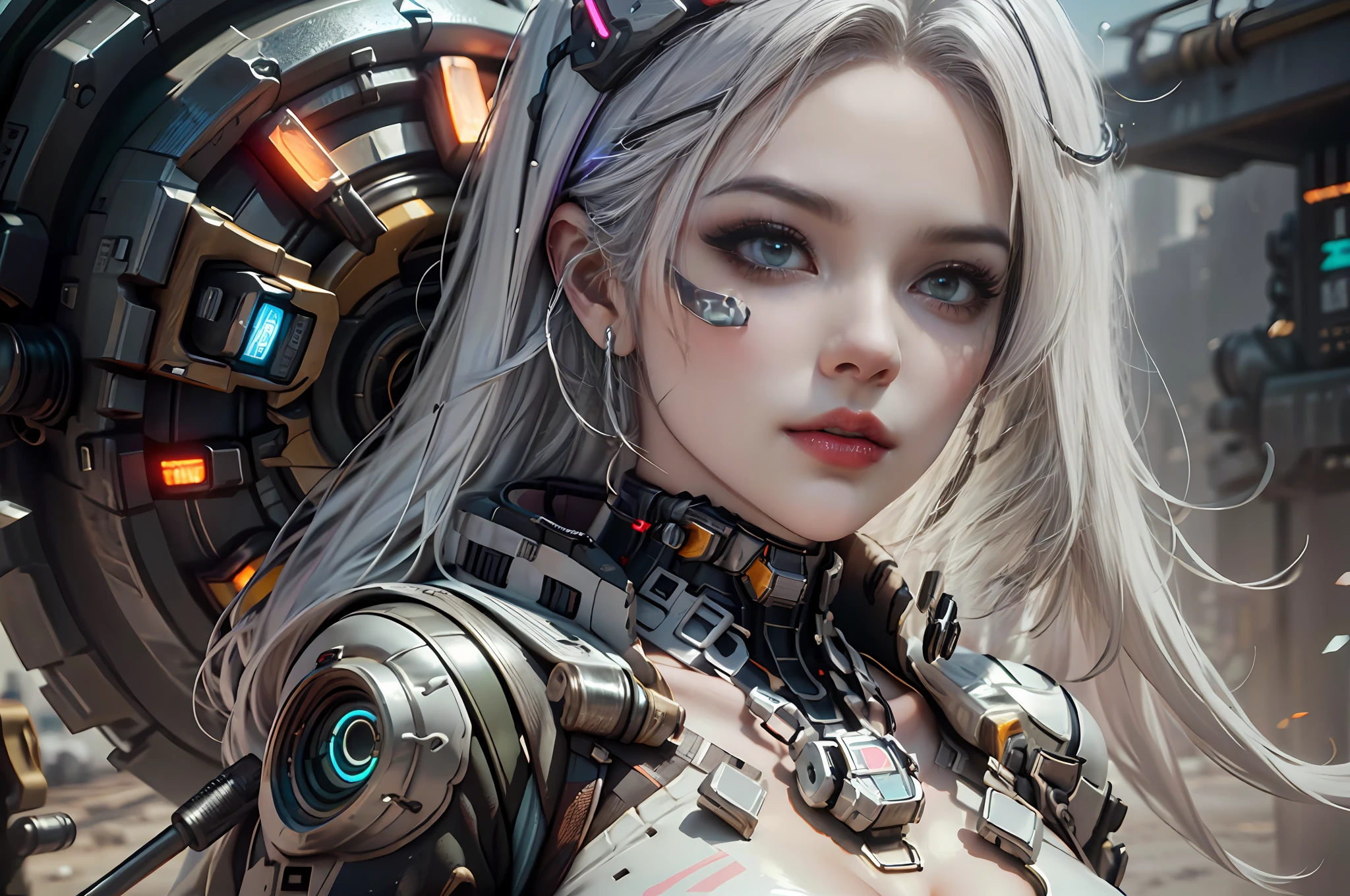 (Close up of a woman with futuristic avatar and clock:1.4),((Best quality)), ((Masterpiece)), (Detailed:1.4), Smooth skin,3D, images of beautiful cyberpunk women,hdr (HighDynamicRange),Ray tracing,NVIDIA RTX,Hyper-Resolution,Unreal 5,Subsurface scattering,PBR Texture,Post-processing,Anisotropic filtering,depth of fields,Maximum clarity and sharpness,Multi-layered textures,Albedo and specular maps,Surface coloring,Accurate simulation of light-material interaction,Perfect proportions,rendering by octane,Two-tone lighting,Wide aperture,Low ISO,White balance,Rule of thirds,8K raw data, (8K, Photorealistic, RAW photo, Best quality: 1.4), (1girll), ((Silver hair, Big breasts :1.2)) ,Beautiful face, (Realistic face),(photograph realistic:1.3),Masterpiece :1.3)) ,Pretty Women with Perfect Figure :1.4, muted cyberpunk style, zen méditation cyberpunk, Advanced digital cyberpunk art, intricate transhuman, cyberpunk transhumanist, Cyberpunk dark synth, cyberpunk face,, deep cyberpunk mechanoid, cybernetic head --auto