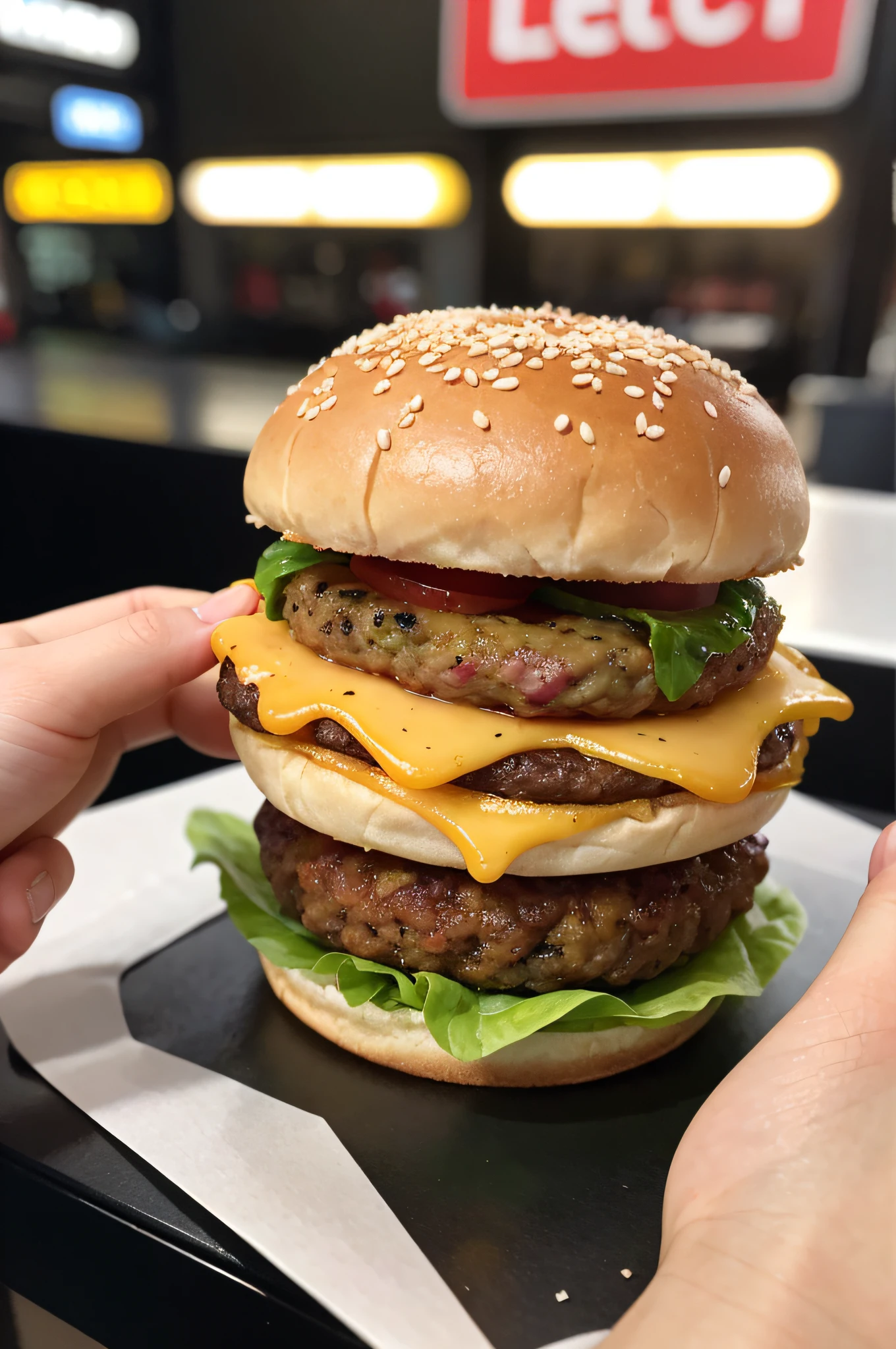 Photo of a burger with cheese from food photograph, food photography, photorealistic, ultra realistic, maximum detail, foreground focus, recipes.com, epicurious, instagram, 8k, volumetric light, cinematic, octane render, uplight, no blur, depth of field, dof, bokeh