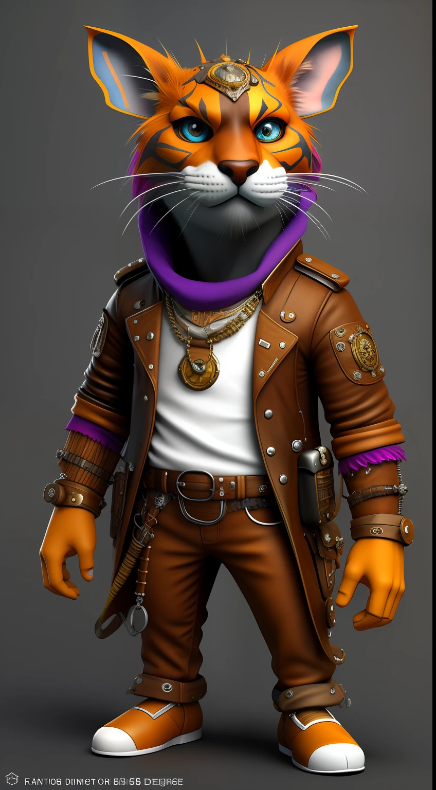 Fantz cartoon (creature:0.5)|(tiger:0.5) design, ultra detailed, random colors, steampunk, and punk costume,