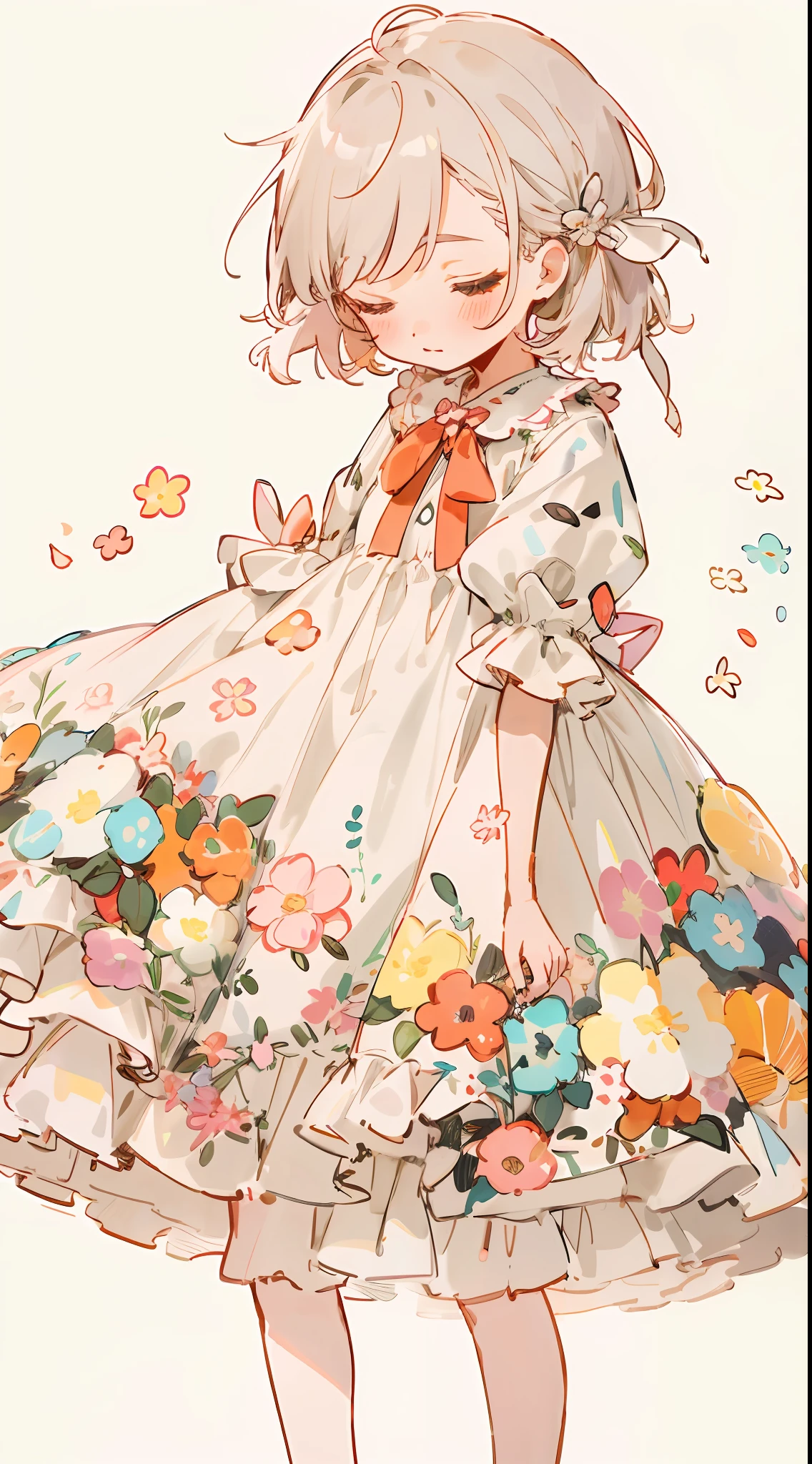 loli in dress, Wearing a flower dress, Lori, Flower dress, soft anime illustration, Cute art style, covered with flowers, small loli girl, Cute anime waifu in a nice dress, covered with flowers, dressed in a frilly ((ragged)), small curvy loli