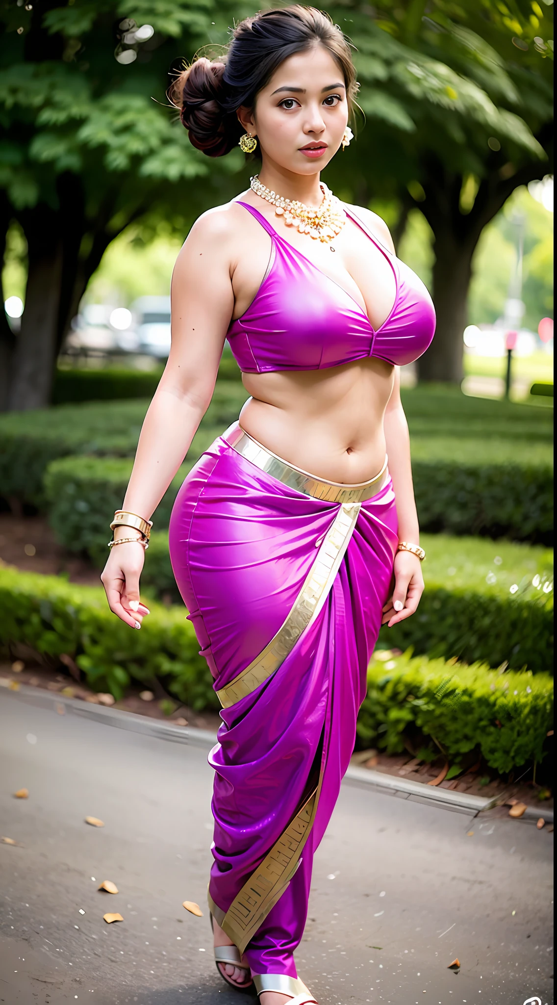 wear Saree, full body covered, a bindi on the center of the forehead, gorgeous royal temple, jewelry, gem, necklace, gold bracelet, anklets, thick lips, hands on lips, skindentation, parted lips, (detailed eyes), (seductive pose), ulzzang-6500-v1.1, (large breast:1.2), , thick eyelashes, long eyelashes, random hairstyles, full body photo, 25 year Indian girl, curvy, feminine curves, super sexy, feminine curves, medium soft breasts, big ass, full body photo, HDR, shallow depth of field, broad light, backlighting, bloom, light sparkles, chromatic aberration, sharp focus, Nikon Z 85mm, unparalleled masterpiece, ultra-realistic 8k photos, best quality masterpiece, best quality, (photorealistic:1.2), (realistic:1.5), (hyperrealistic:1.2), uhd, shot from random directions