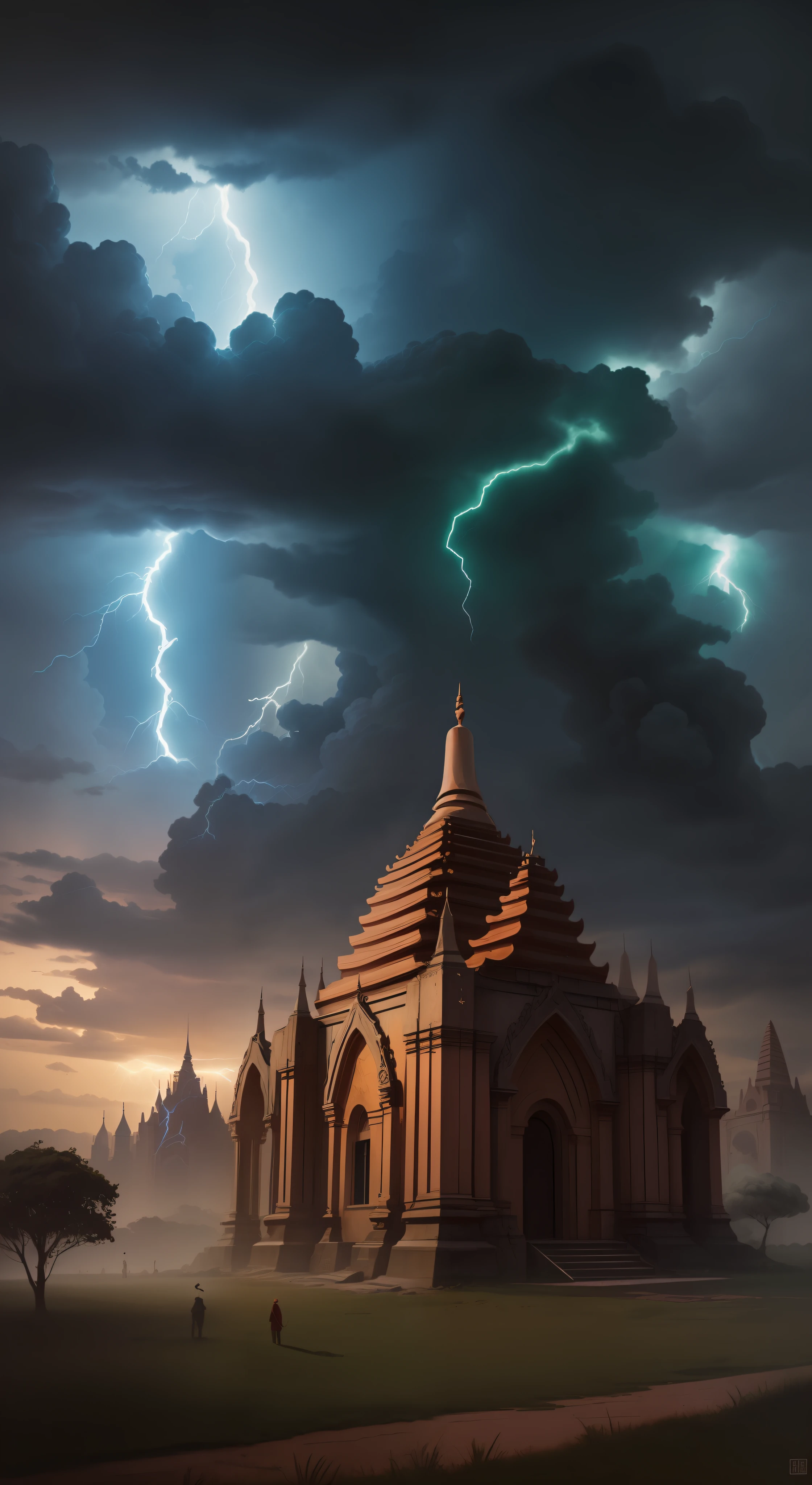 Dark clouds, green lightning