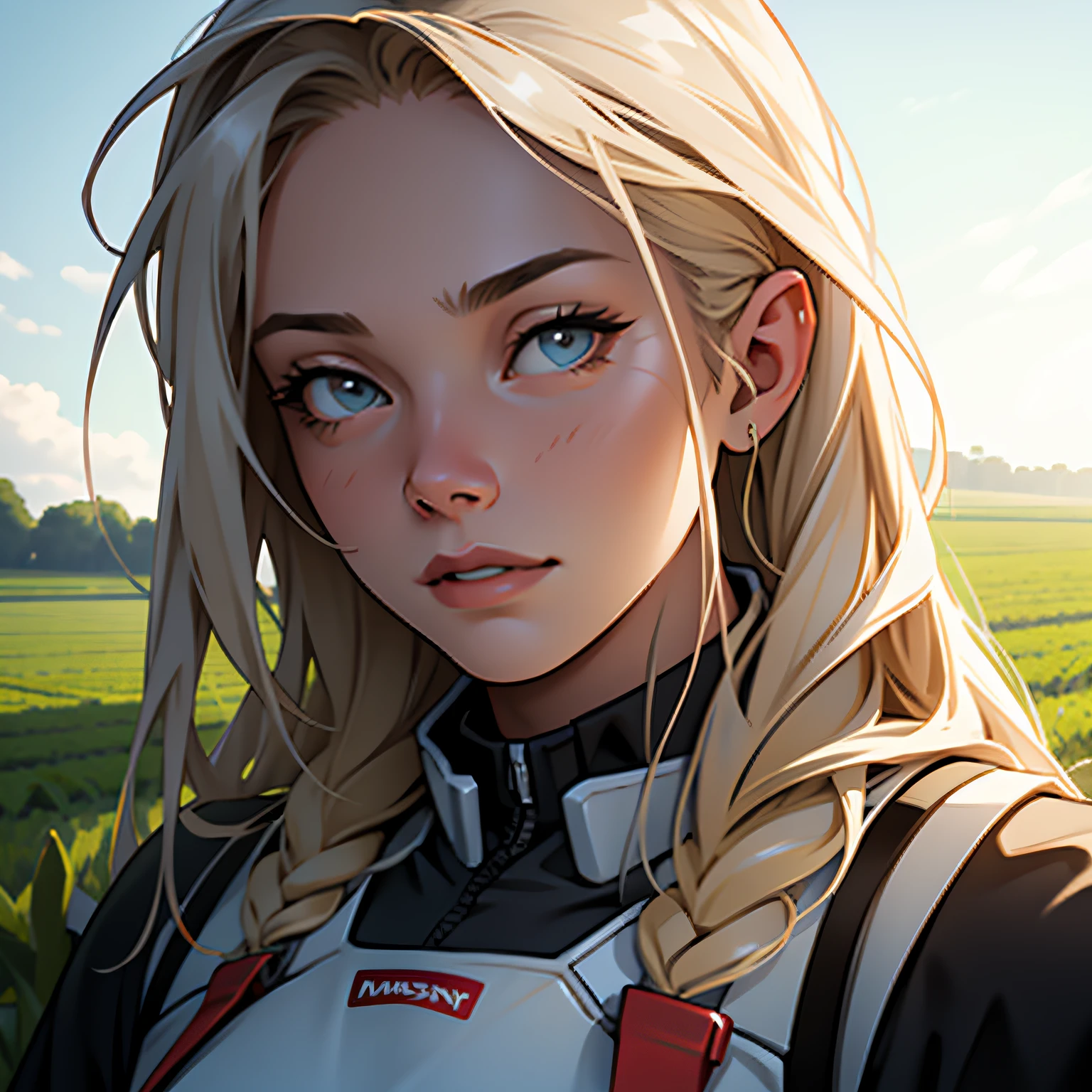 Musk portrait，full bodyesbian，farm land，Harvest the wheat --auto