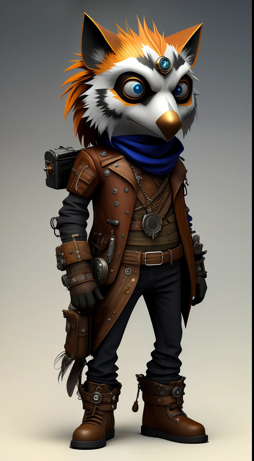 Fantz cartoon (creature:0.5)|(wolf:0.5) design,  ultra detailed, random colors, steampunk, and punk costume,