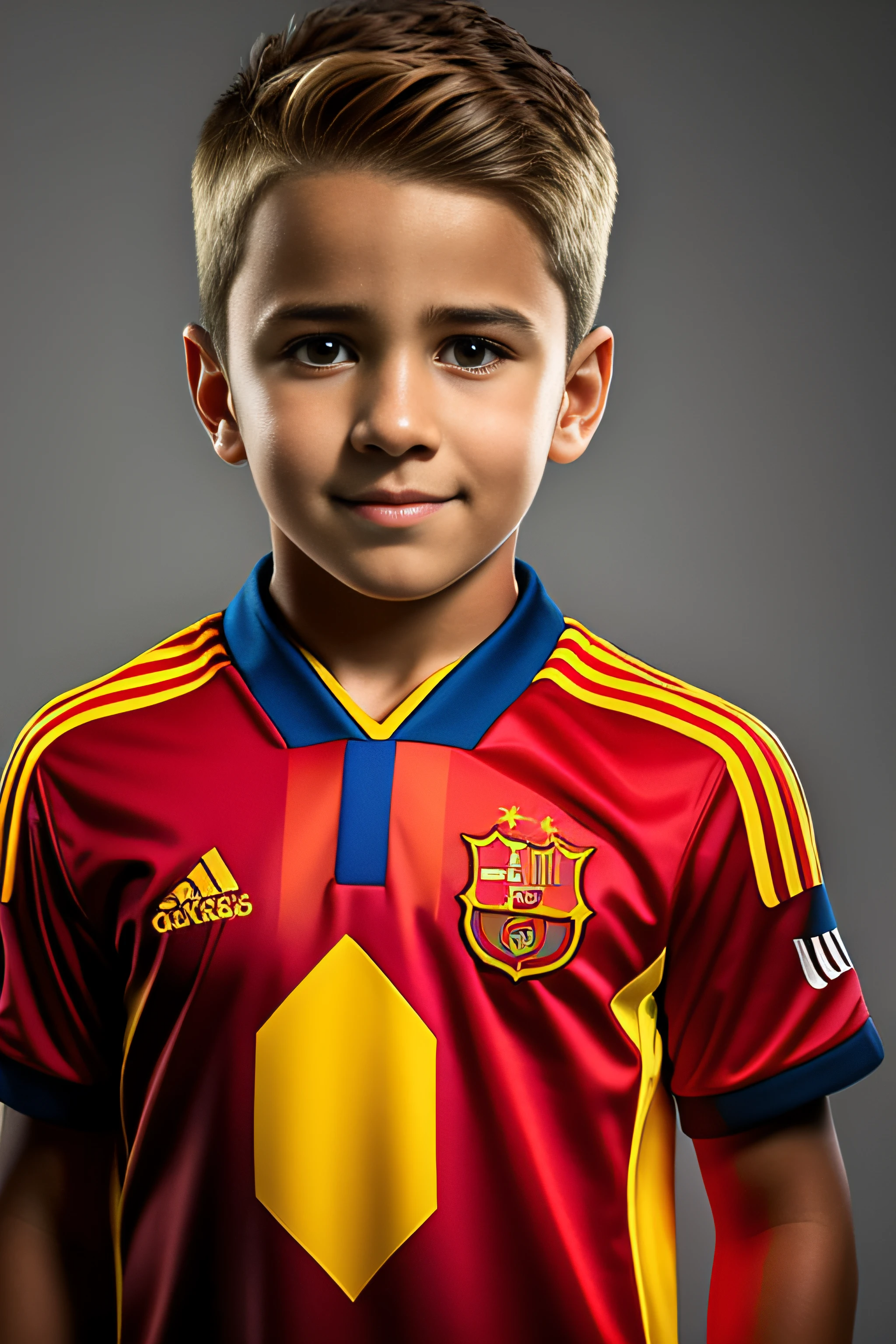 imagem arafed de um em uma camisa vermelha e amarela, Retrato de Lionel Messi, airbrush render, Directed by: Pedro Pedraja, foto de retrato em close-up, arte digital. foto realista, retrato colorido, digital render, ultra detalhe. pintura digital, vestindo uma capa de barca, foto colorida hiper realista, arte digital!!, photoshop render, Directed by: Luis Molinari