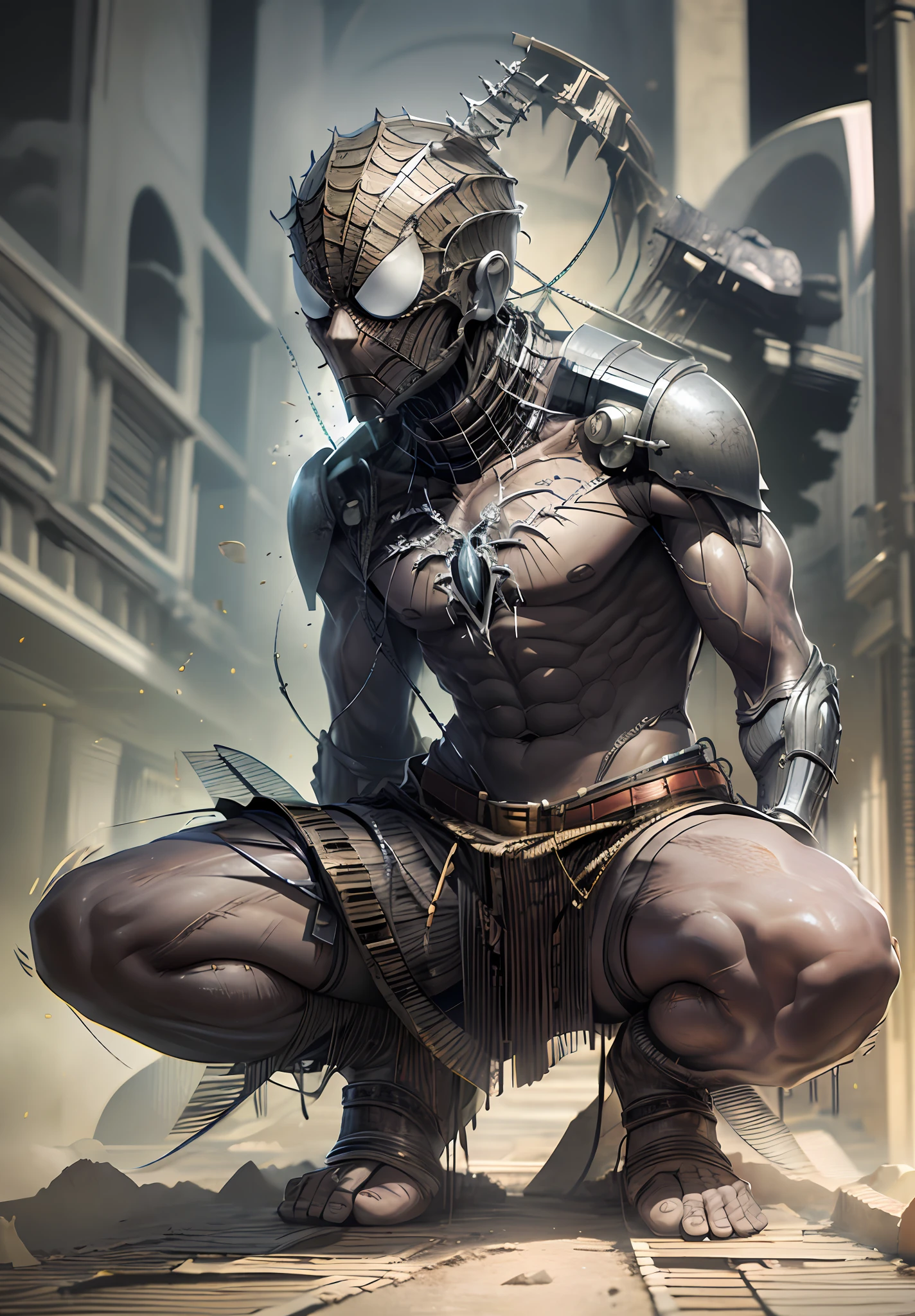 Ancient myanmar warrior spider - man in armor with sword and shield in hand, concept art inspired, Artstation contest winner, ancient warrior, full black arabesque armor spiderman, the darklord warrior:2.1, mystic myanmar warrior, epic luxurious detaild warrior, spiderman as terminator, portrait of ninja slayer, ancient warrior, spiderman as myanmar warrior, ancient myanmar style spiderman, stunning character art, graphic novel cover art,ultra realistic, 4k, oil painting, unique art worklphohonsee pixar, 16k, 8k, 4k, HD, 3D, vivid light refractions --w 1920 --h 1020,masterpiece city design,luxurious cinematic colour quality, unique and mesmerizing building look, tranding on artstation,(magnificent art), ostentatious detailed apocalpyse bagan city.