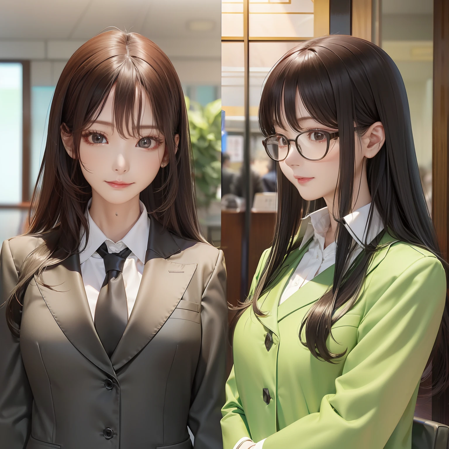 Alphad image of a woman with long black hair in a suit and tie, Zhang Pengzhen, Eat Zhuoxin, xue han, xiaofan zhang, jiyun chae, south east asian with round face, Lu Ji, wei wang, Yun Ling, xintong chen, jinyiwei, xiaolong wang, wenfei ye, Korean woman