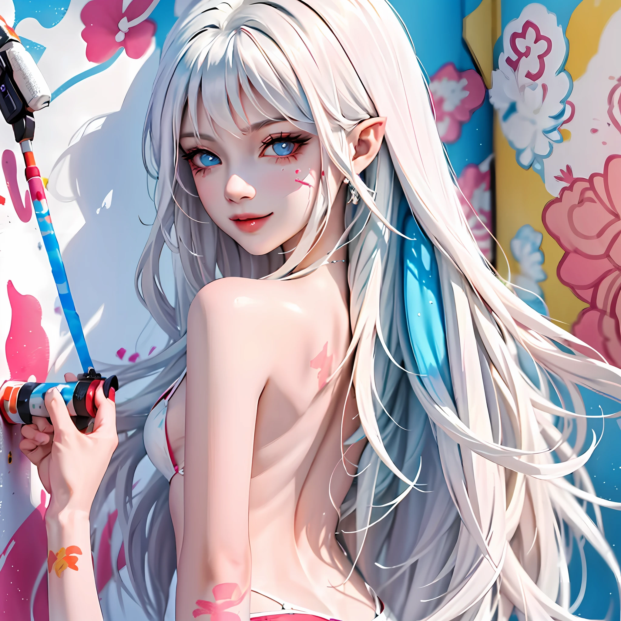 Blonde girl poses with blue eyes and long white hair, Perfect white haired girl, long white hair, white-haired god, Girl with white hair, anime figure; Full-body art, Guviz-style artwork, with long white hair, Beautiful anime girl, anime styled digital art, seductive anime girls, trending on cgstation, Digital anime art