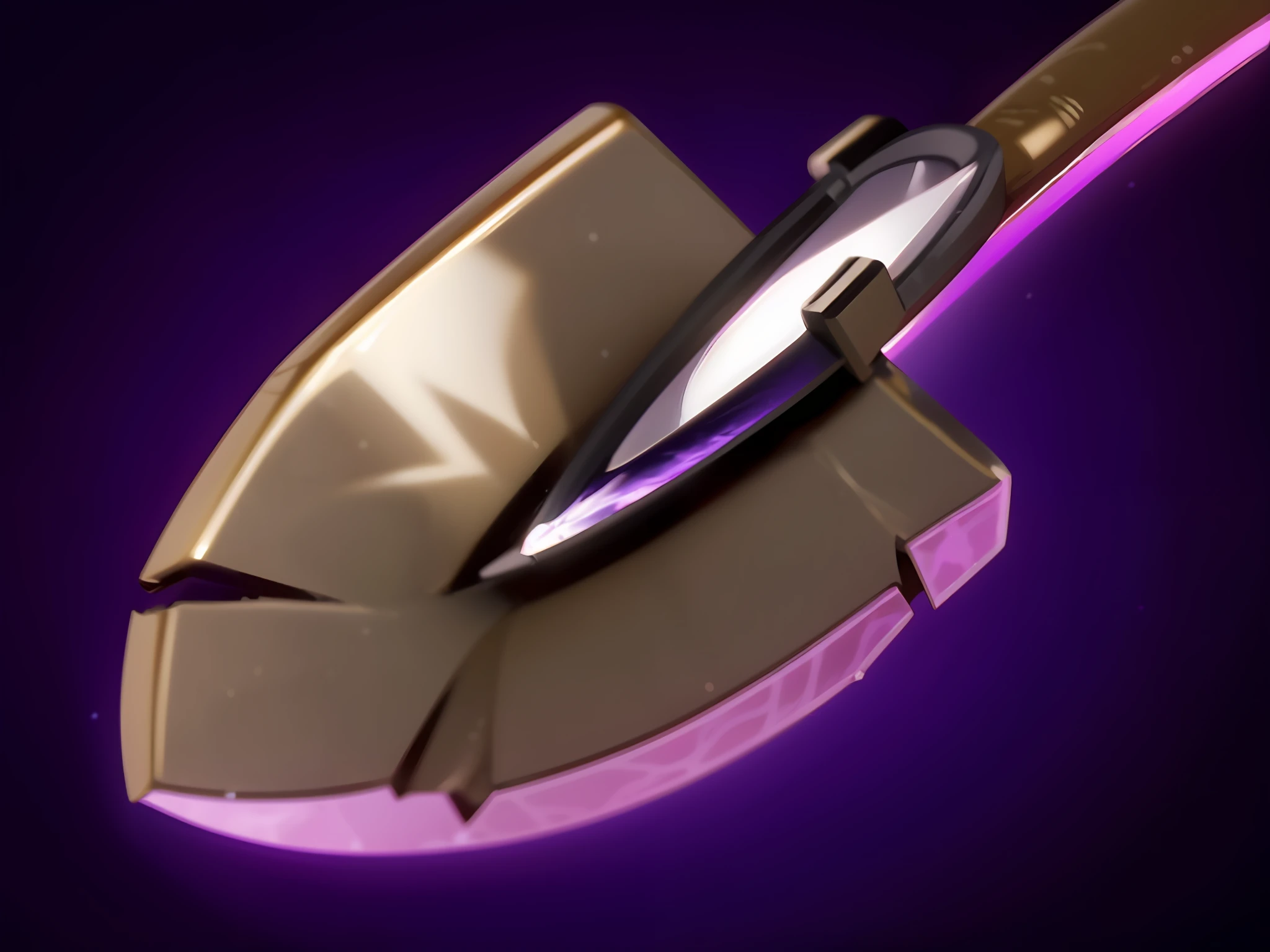 There is a close-up of a lilac shovel, medievil spear, artifact dota2, Rod arm sword, The sword, POLEARM, league of legends inventory item, 3 d icon for mobile game, picareta, Fantasy Scythe, purple glowing core in armor, raytraced blade, intricate fantasy spear, item art