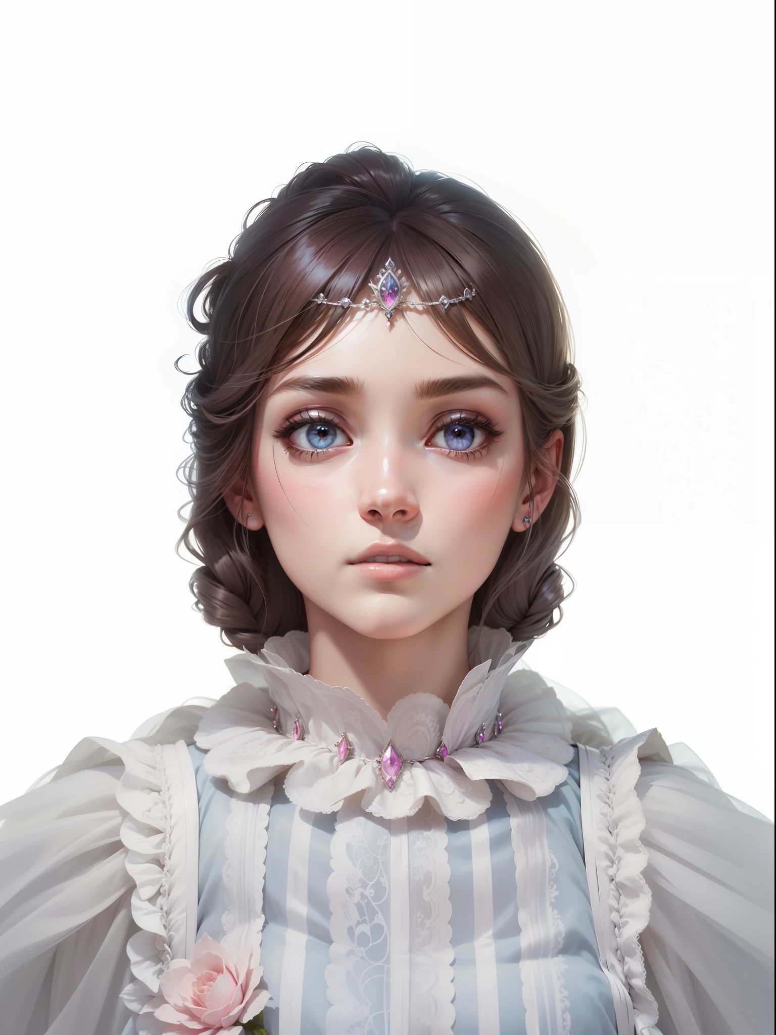 barbiecore，A princess，pink back ground，cabellos largos dorados，Kizi，delicated face，Wearing a beautiful crown，white skinned，high qulity，highest  quality，tmasterpiece，A masterpiece，extreme hight detail，Delicate portrayal of facial features，Delicate hair portrayal，Delicate eye portrayal，4k画质，Sense of atmosphere Best quality，A high resolution，Perfect facial features，Illustration illustration --auto