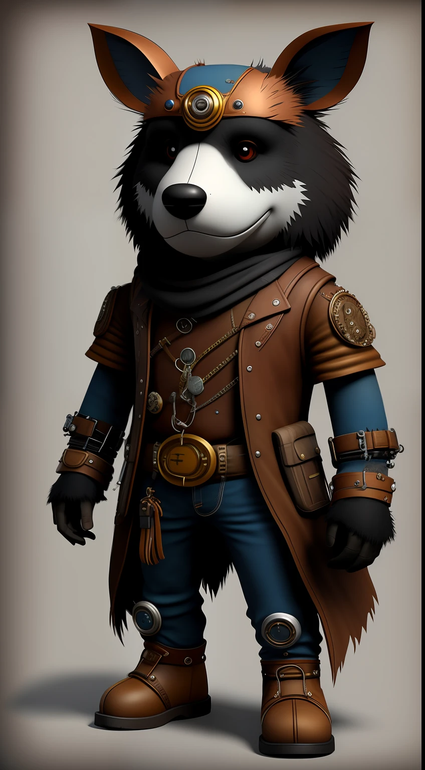 Fantz cartoon (creature:0.5)|(bear:0.5) design, ultra detailed, random colors, steampunk, and punk costume,