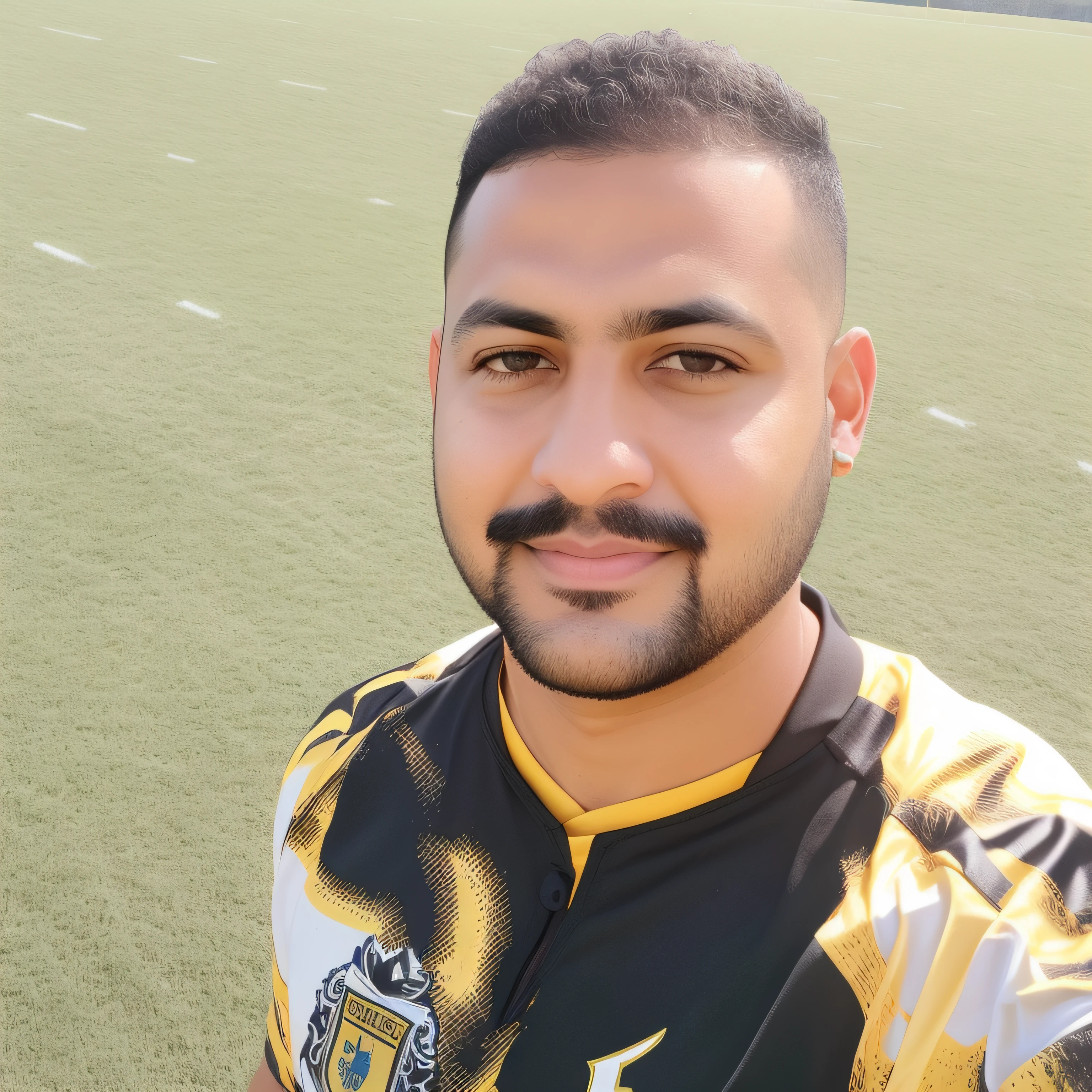 Man with beard and mustache standing on a football field, Emad Mostaque, Mohamed Chahin, Sam Nassour, Hicham Habchi, imagem de qualidade muito baixa, Mohamed Reda, Khyzyl Saleem, Ahmad Merheb, foto de perfil, Condutor de Ene, Sayem Reza, Joel Torres, imagem de perfil