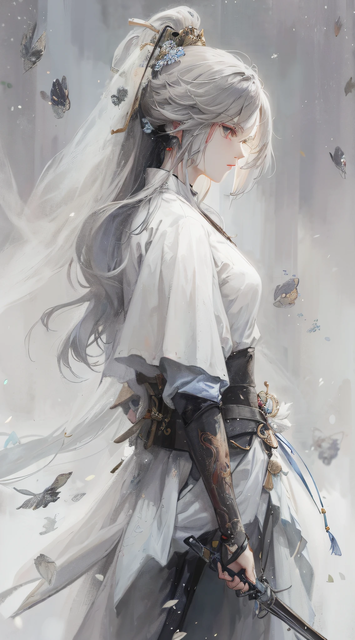 Anime shoujo with black hair and sword sword，Yang J，Mink painting station Guviz，Painting station Guvez，Zeng Jing，Leng Mei，Li Song，American character painting，Tang Yifen，Fan Qi，Wu Zhun Shifan，Zhou Wenjing