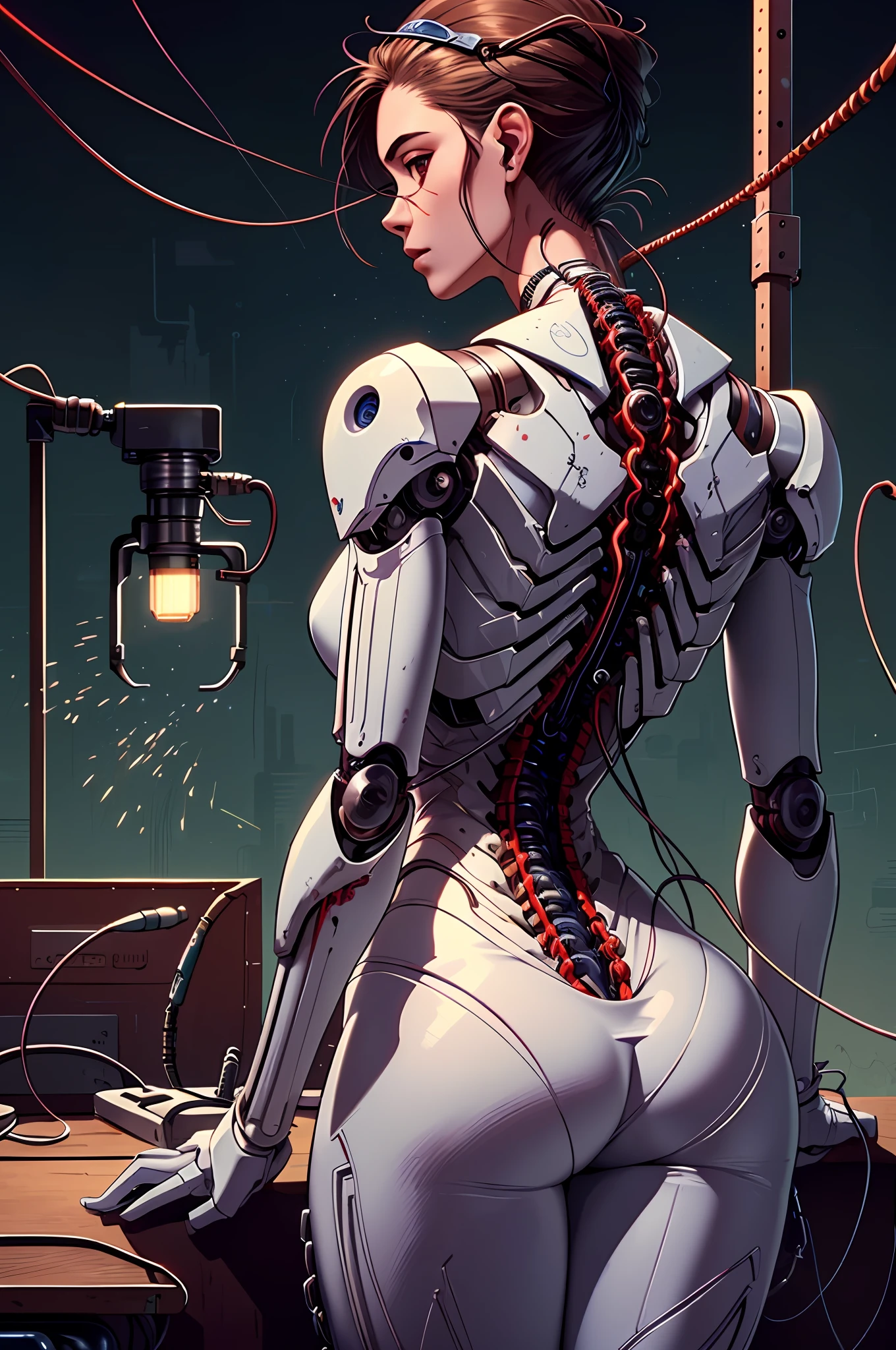 (((masterpiece))), (((best quality))), ((ultra-detailed)), (highly detailed CG illustration), ((an extremely delicate and beautiful)),cinematic light,((1mechanical girl)),solo,(cowboy shot:1.2),(machine made joints:1.2),((machanical limbs)),(blood vessels connected to tubes),(mechanical vertebra attaching to back),((mechanical cervial attaching to neck)),expressionless,(wires and cables attaching to neck:1.2),(wires and cables on head:1.2),(character focus),science fiction,extreme detailed,colorful,highest detailed, loongs,fengs,background,