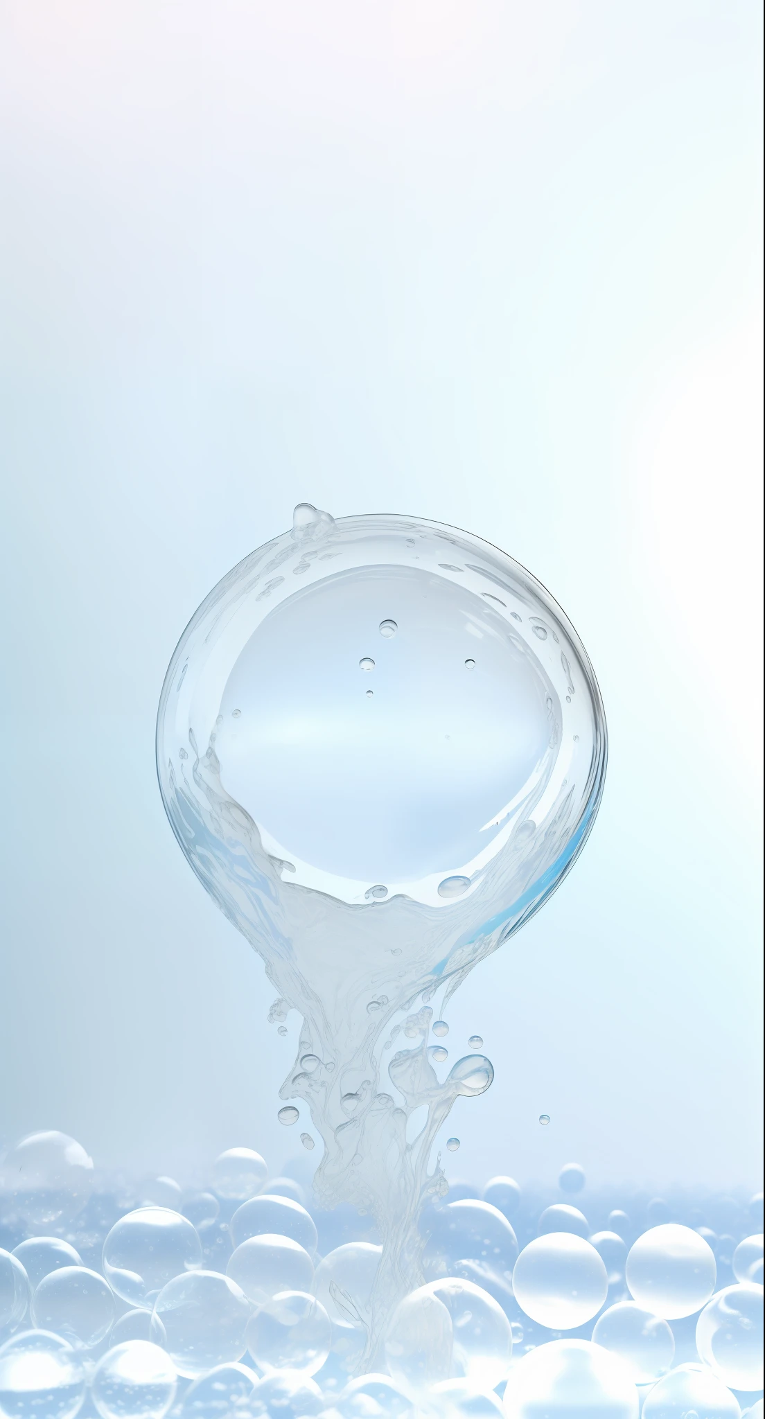 A glass object floats in the water，There are bubbles, water bubbles, 3 d fluid simulation render, Soap Bubbles, water bubbles, water particle in front, condensation droplet render, simulation of water splashes, glass orbs, liquid simulation background, Bubble, translucent sphere, glass orbs, Ethereal bubbles, water particulate, soap bubble mind, airbubble --auto