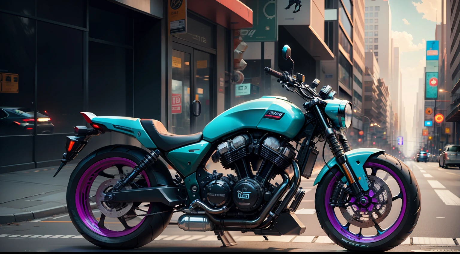 Cool futuristic bike on cyberpunk highway