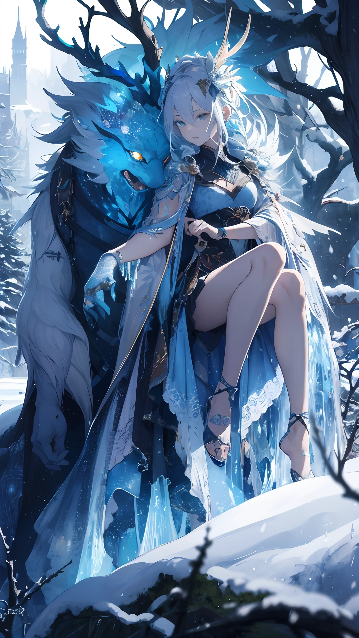 absurds,High res,ultra Detailed,official arts,统一 8k 壁纸,ultra Detailed,Beauty and aesthetics,master masterpiece,best best quality,(zentangle,Ice and snow,Tangles,Entanglement),(s fractal art:1.3),PhotoRealistic,(master masterpiece,top quality,best best quality,official arts,Beauty and aesthetics:1.2),Very Detail,s fractal art,variegated,most details,zentangle,(Abstract Background:1.5)(1boy:1.3),Kamimei,(Glowing blue eyes),Enigmatic,(MAGIC),((Sit on a tree)),Ice and snow