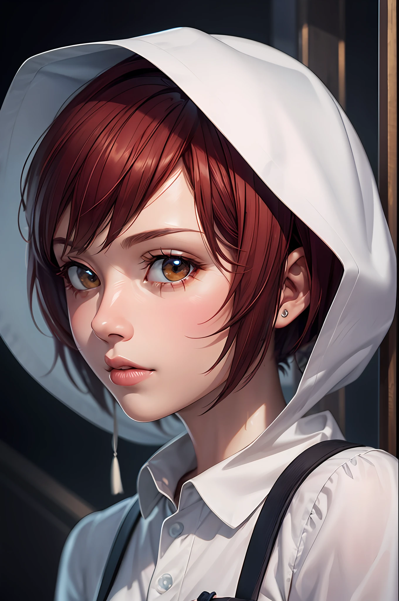 best quality,game cg, teen Dora the explorer, masterpiece, best quality, 8k, detailed skin texture, detailed cloth texture, beautiful detailed face, intricate details, ultra detailed, Spider-Man uniform, straight red hair, (Half body:1.2)