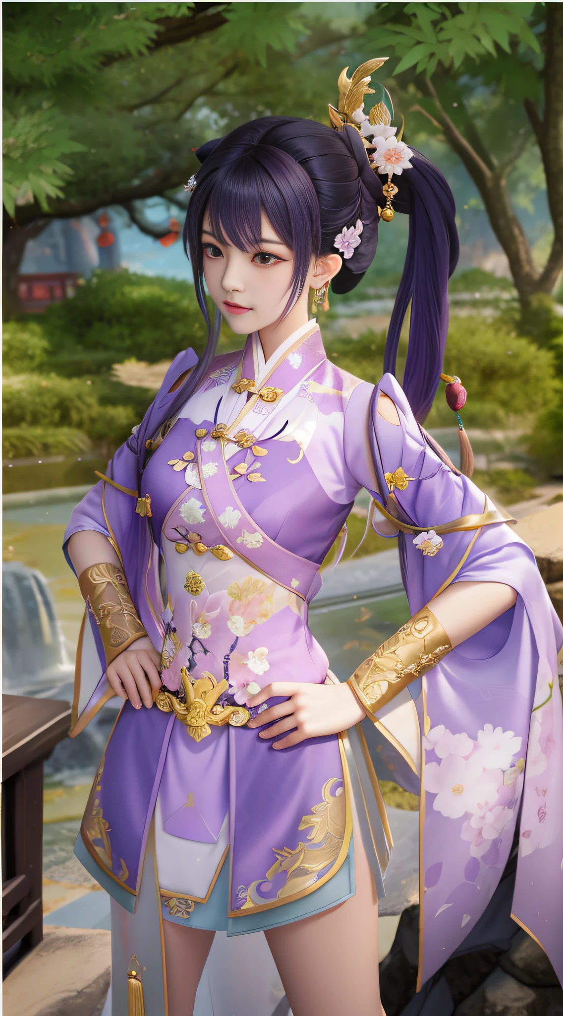 a close up of a woman in a purple outfit posing for a picture, zhongli from genshin impact, Keqing from Genshin Impact, full-body xianxia, Inspired by Lan Ying, inspired by Park Hua, lunar themed attire, inspired by Li Mei-shu, heise jinyao, a beautiful fantasy empress, from overwatch, Yun Ling, bian lian
